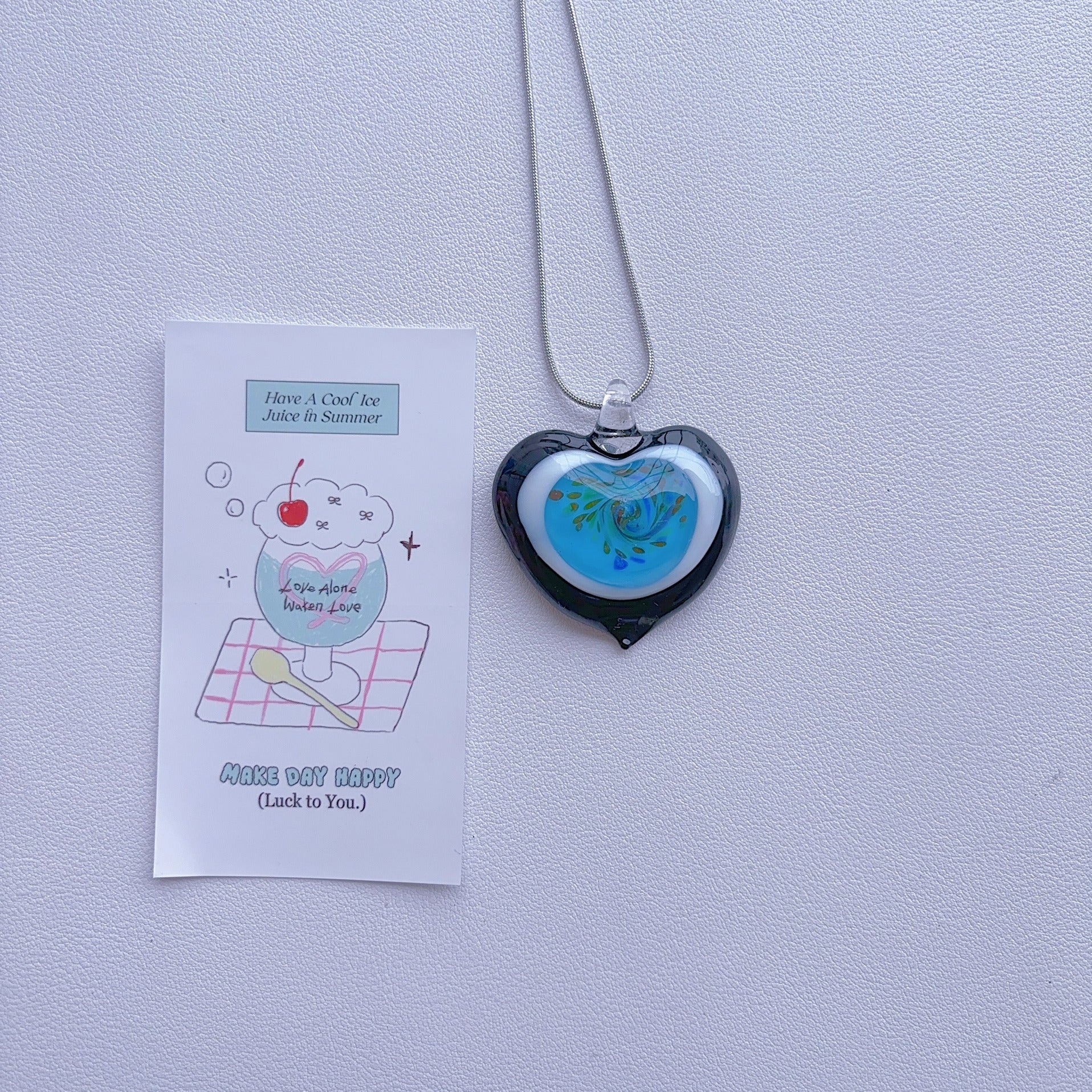 Love necklace; glass pendant; art necklace; vintage pendant; colorful necklace; no duplicate; ins style for women.