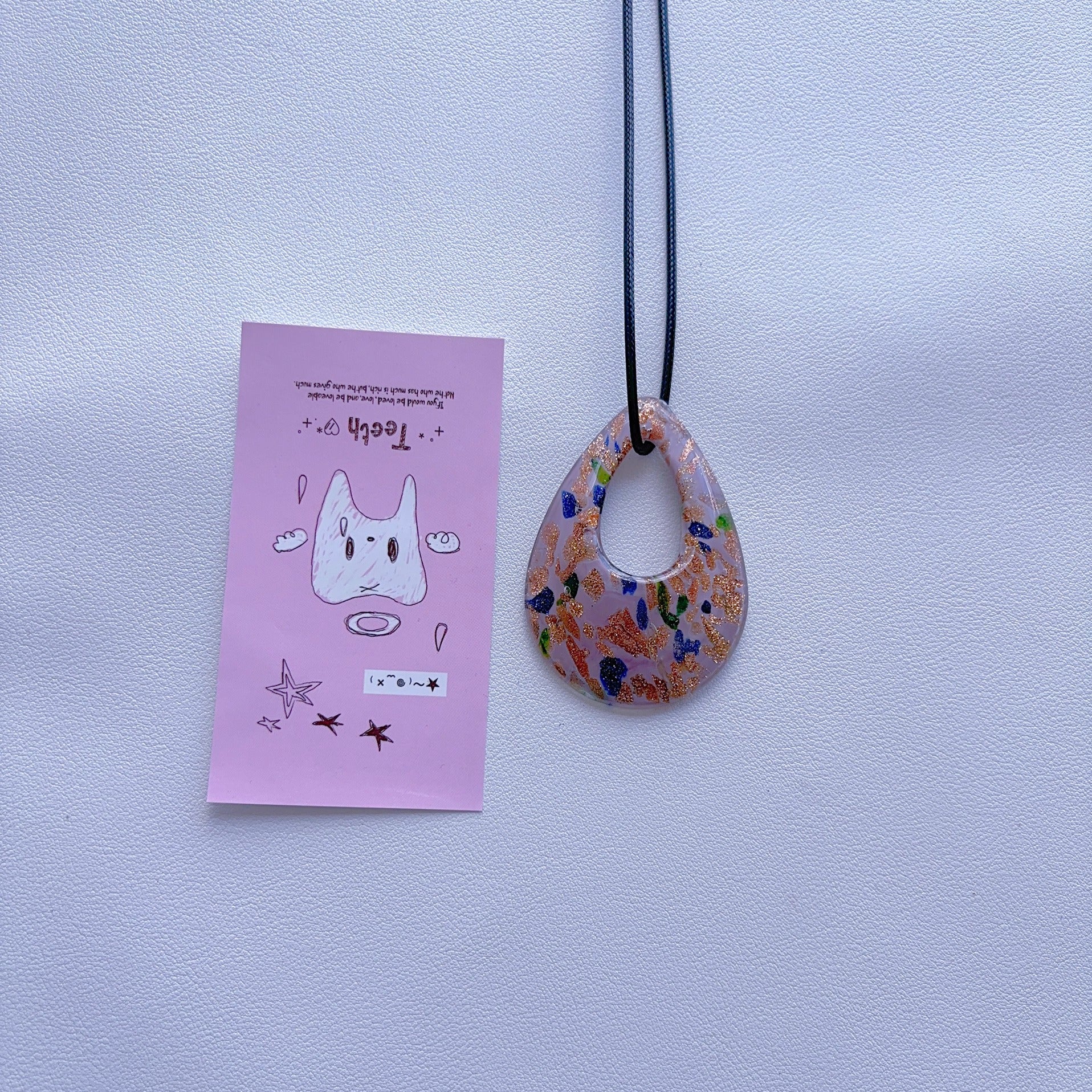 K7 unique pink and purple colored necklace vintage glass necklace glass pendant with a sense of design; minority pendant pendant.