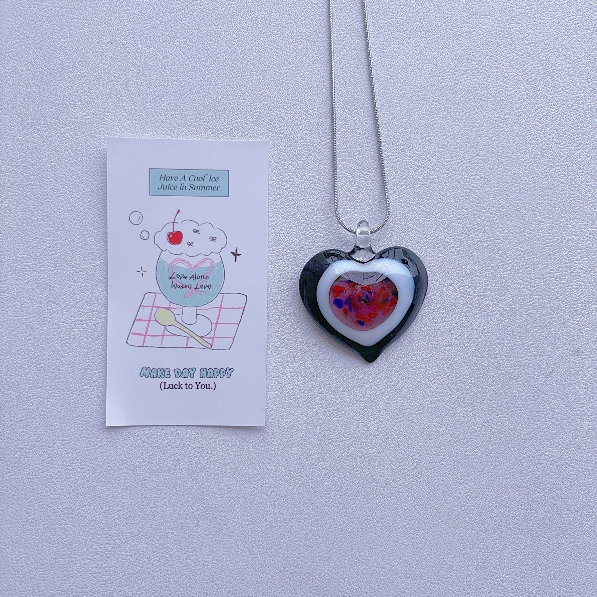 Love necklace; glass pendant; art necklace; vintage pendant; colorful necklace; no duplicate; ins style for women.