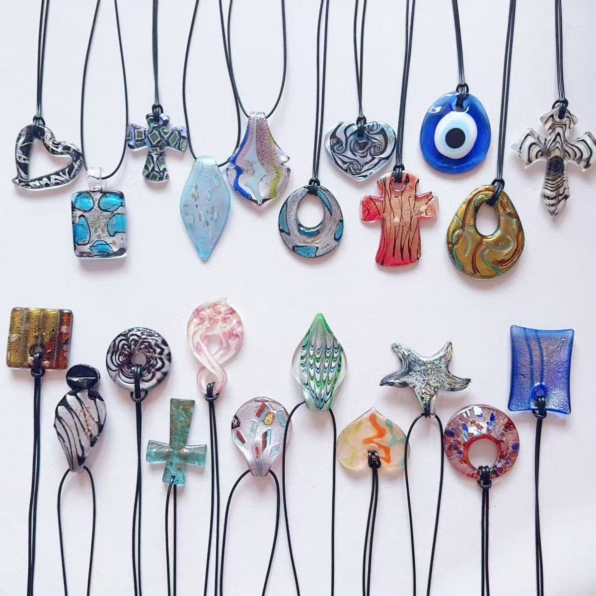 K6 original handmade glass pendant glass necklace colorful necklace original handcraft Y2K literary retro