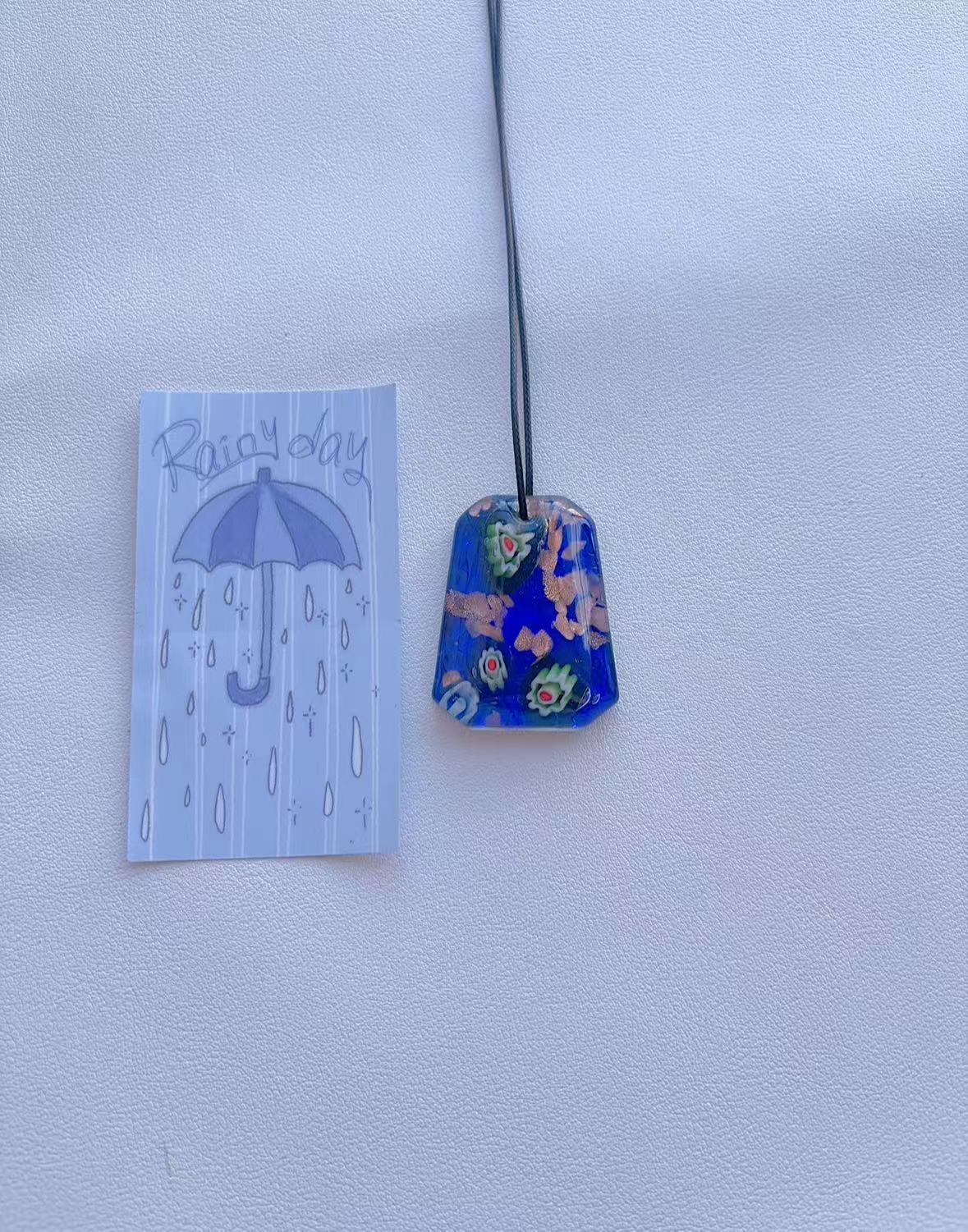 K8 sapphire blue necklace; glass necklace; glass pendant; design sense necklace; minority color hand-made necklace.