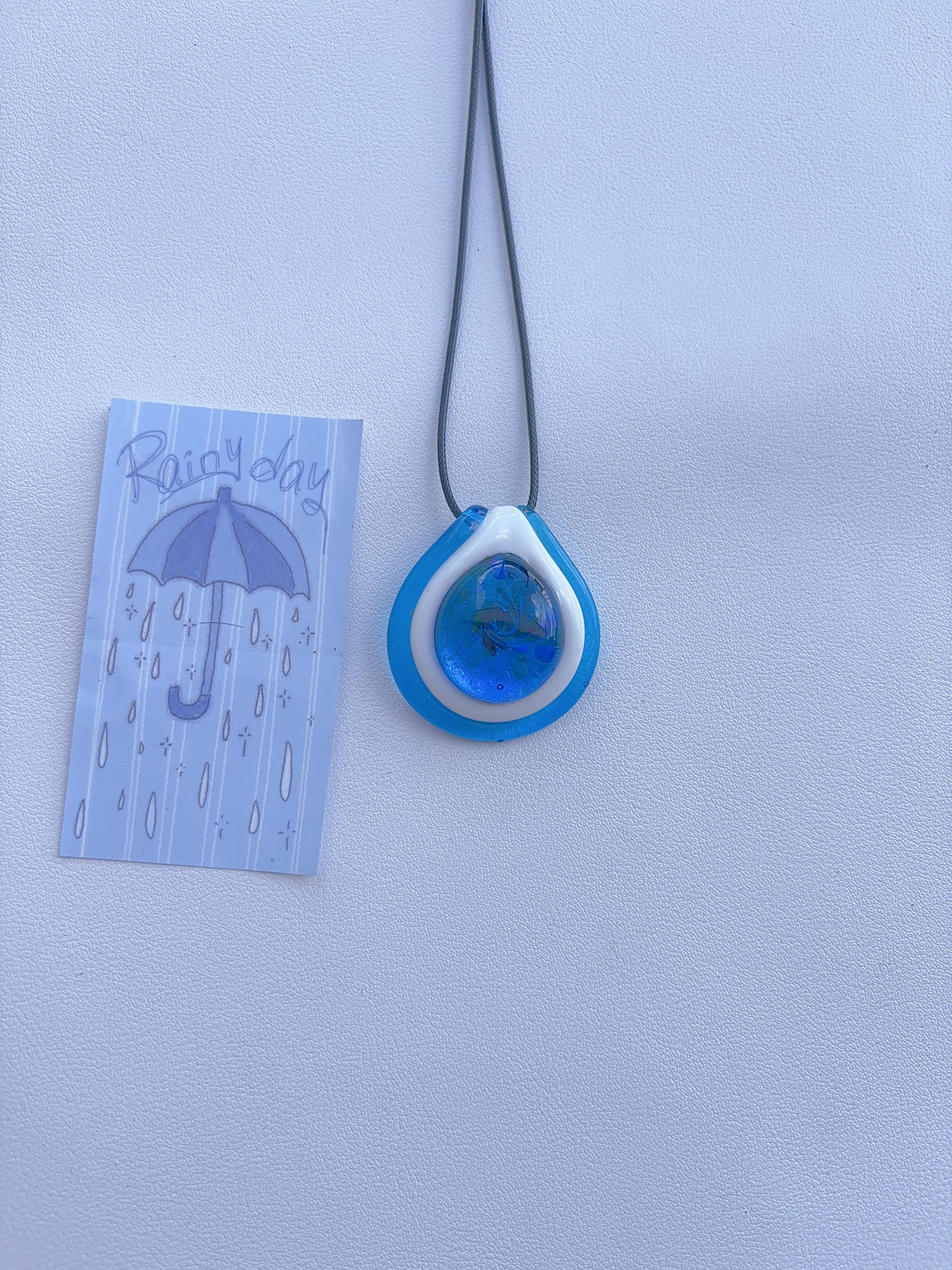 K6 blue necklace glass necklace design sense necklace colorful necklace leather rope long necklace y2k glass pendant female