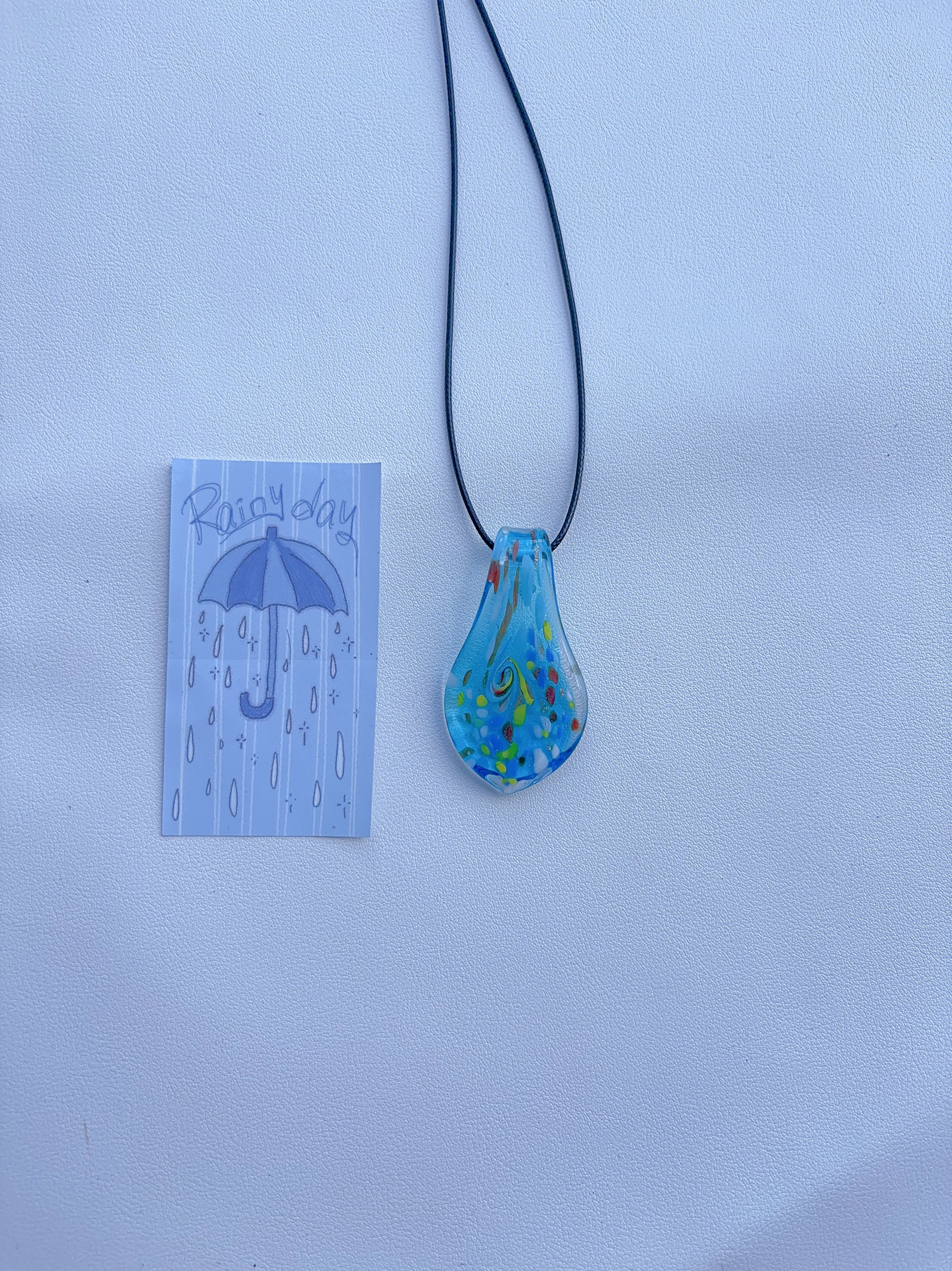 K6 blue necklace glass necklace design sense necklace colorful necklace leather rope long necklace y2k glass pendant female