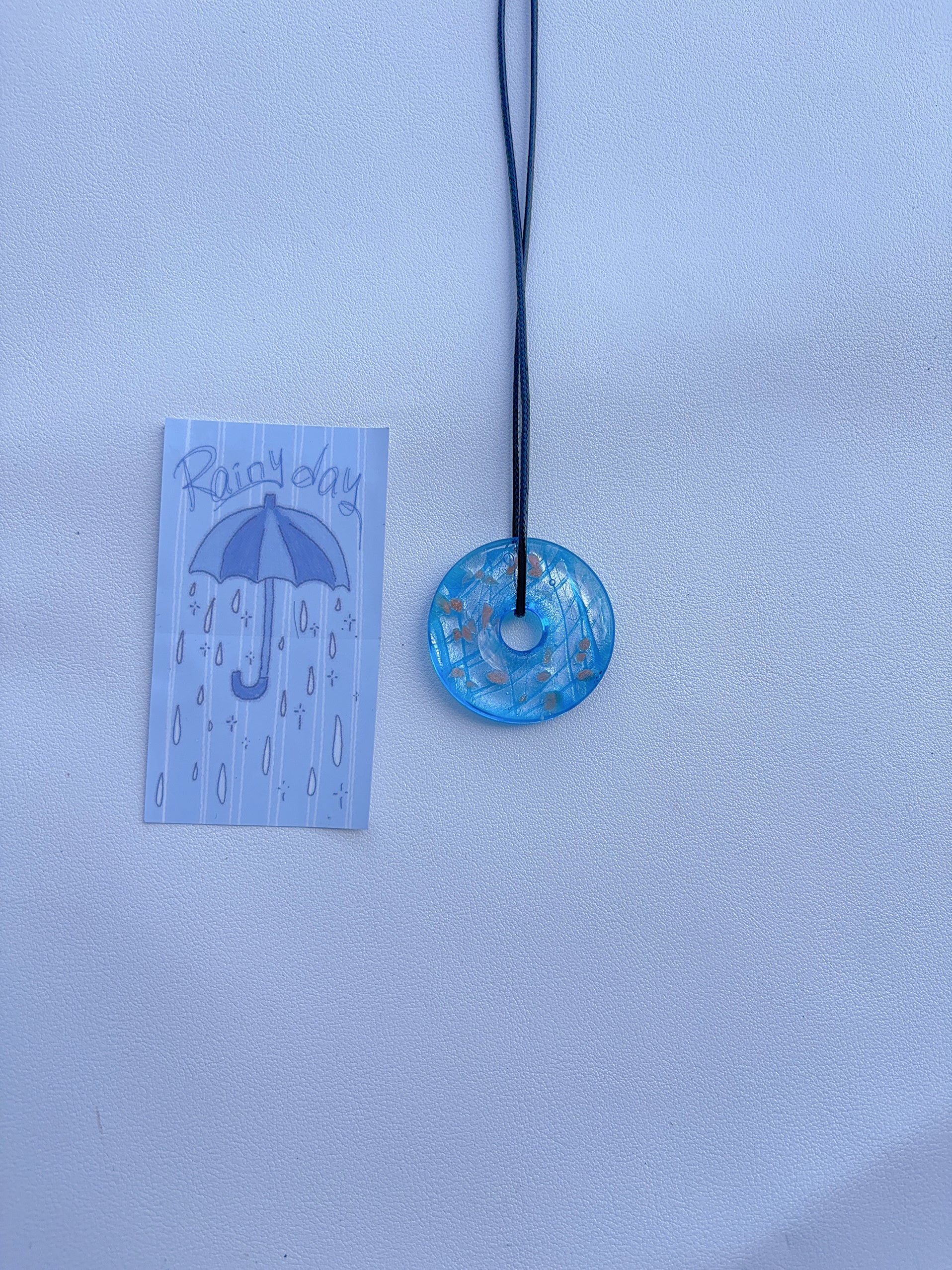 K6 blue necklace glass necklace design sense necklace colorful necklace leather rope long necklace y2k glass pendant female