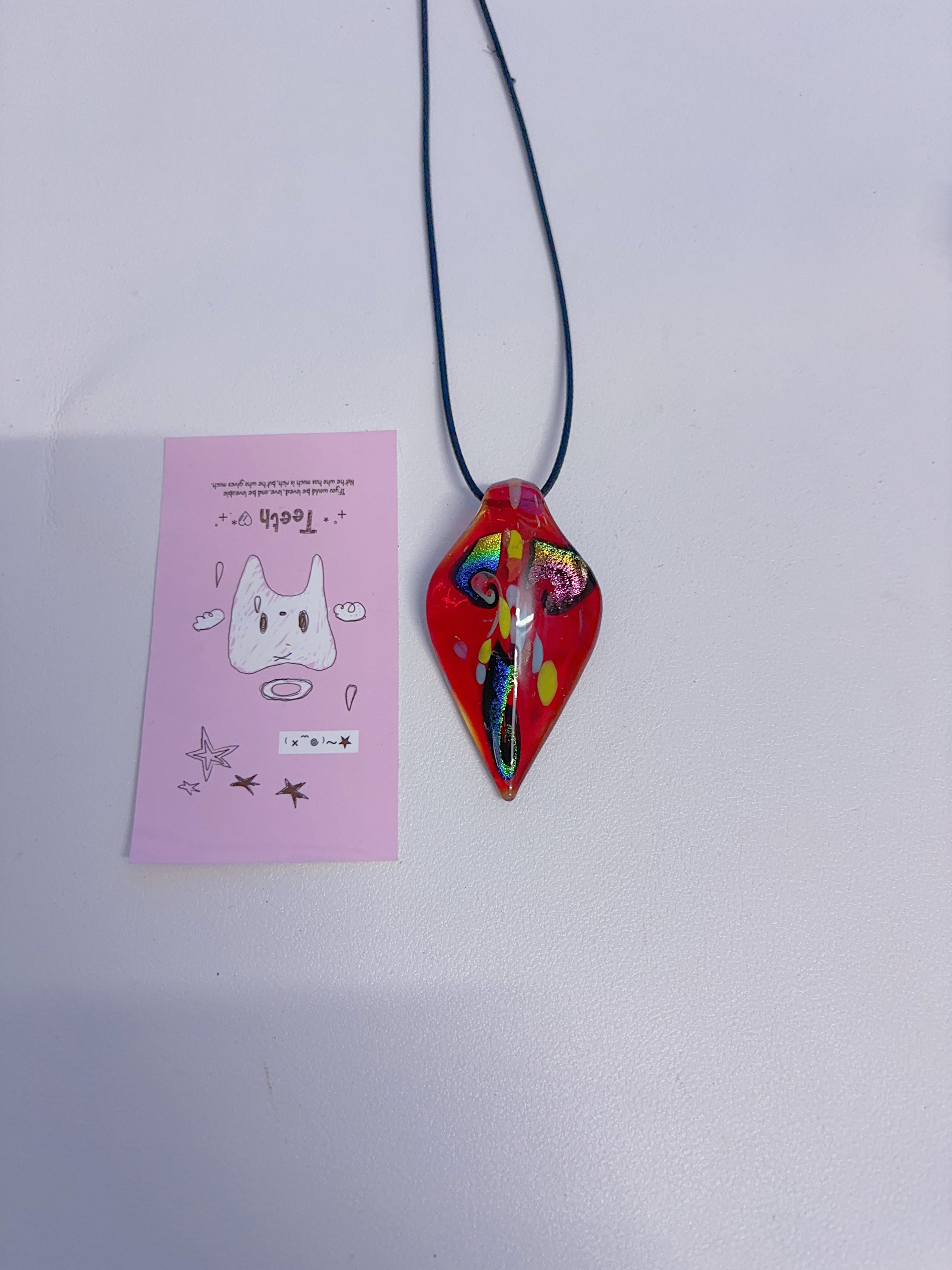 F2 Vintage red necklace, vintage glass necklace, non-fading handmade necklace, glass pendant necklace, design sense necklace, colorful necklace.