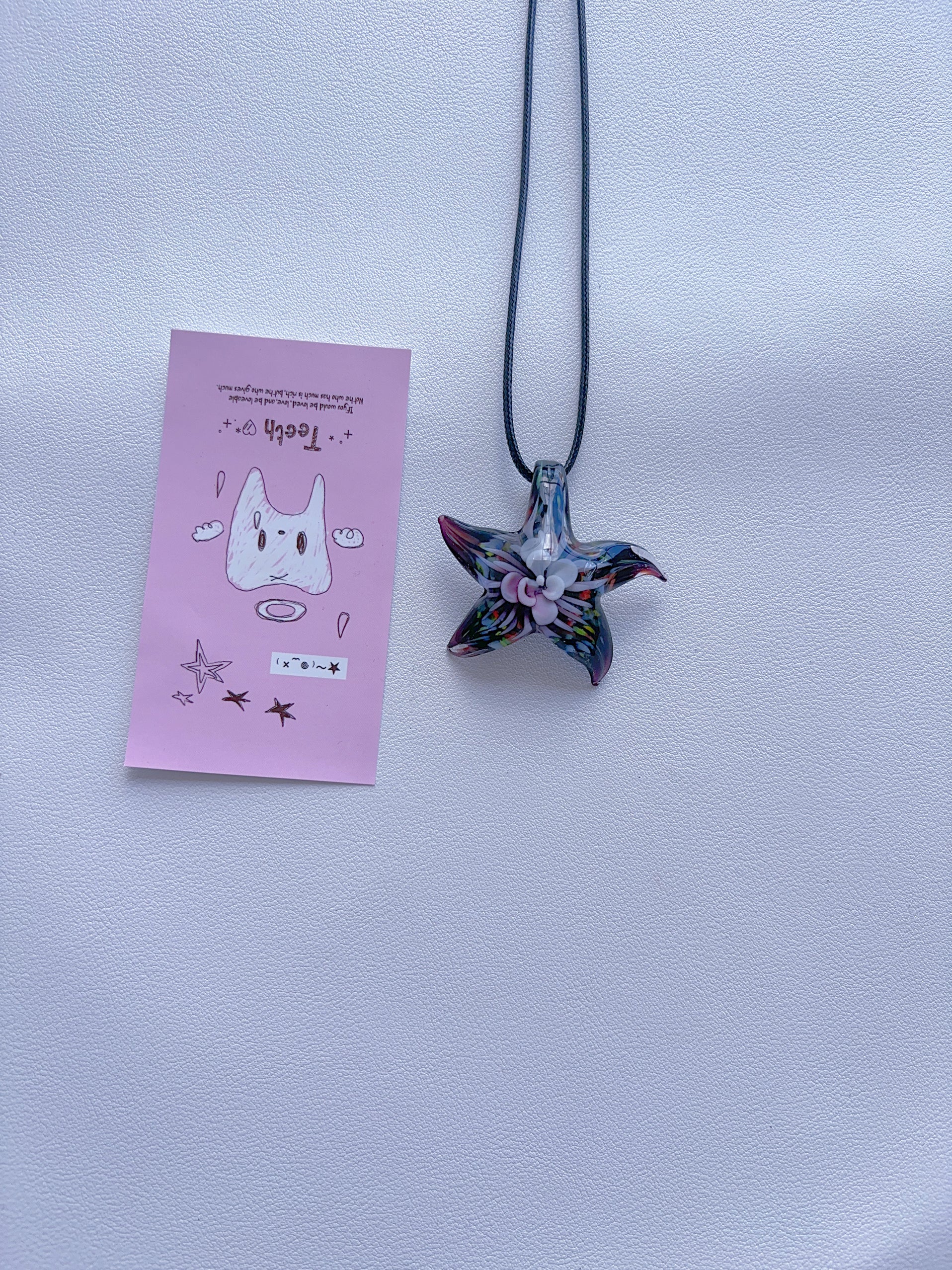 K7 unique pink and purple colored necklace vintage glass necklace glass pendant with a sense of design; minority pendant pendant.