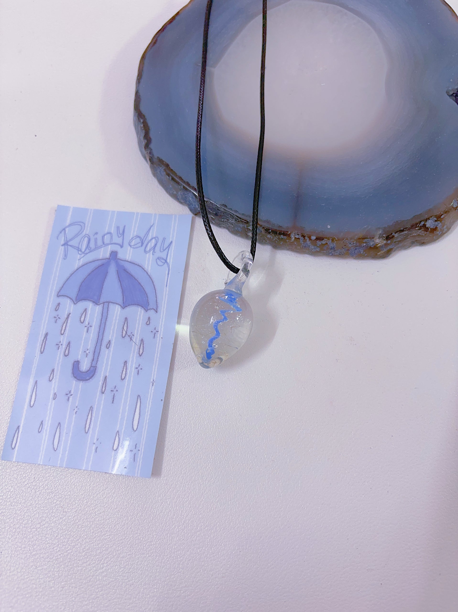 K6 blue necklace glass necklace design sense necklace colorful necklace leather rope long necklace y2k glass pendant female