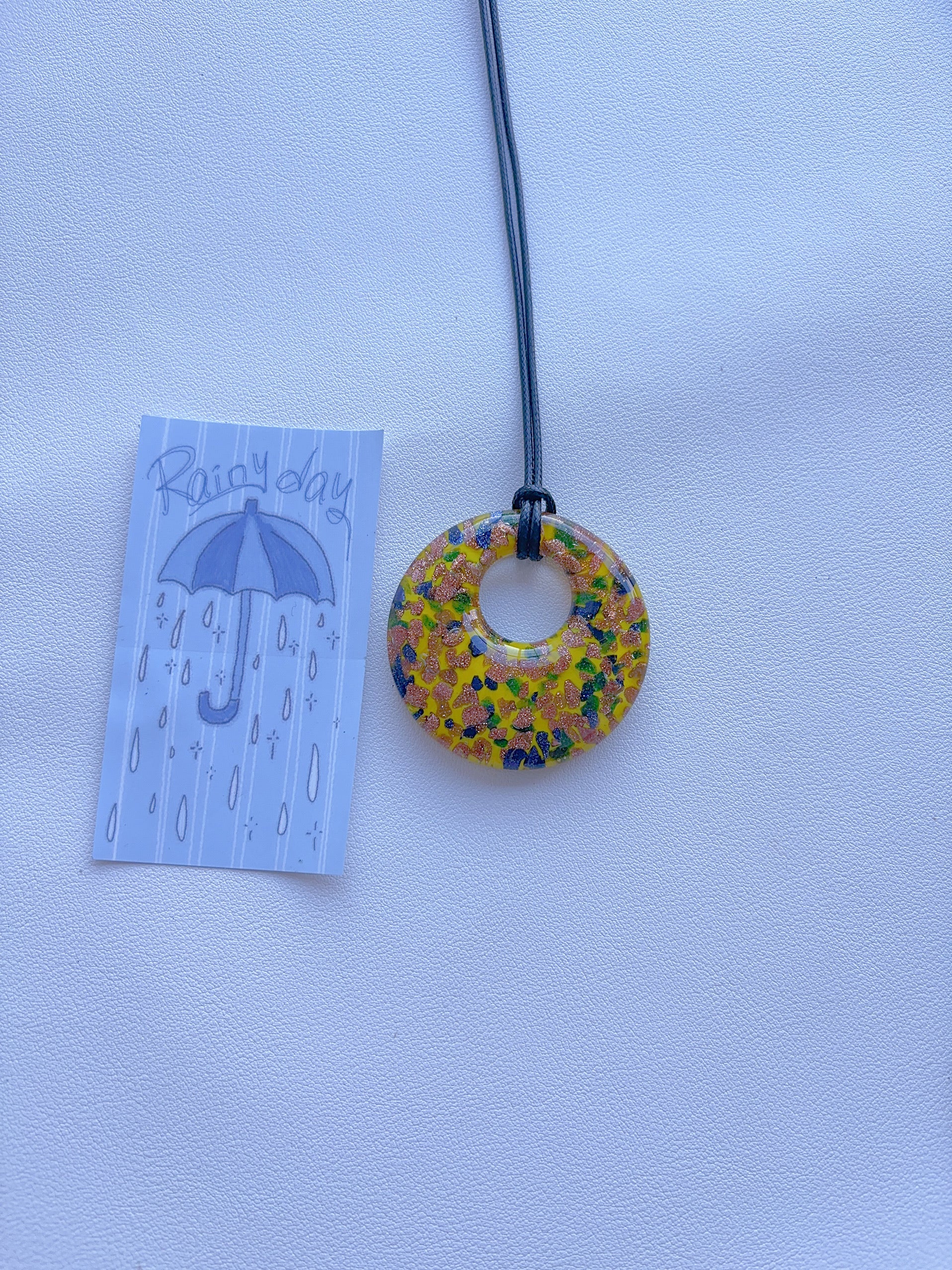 K9 Antique Gold Fused Glass Pendant Necklace; Colorful Glass Pendant; Long Women's Accessory Necklace; Handmade Minority