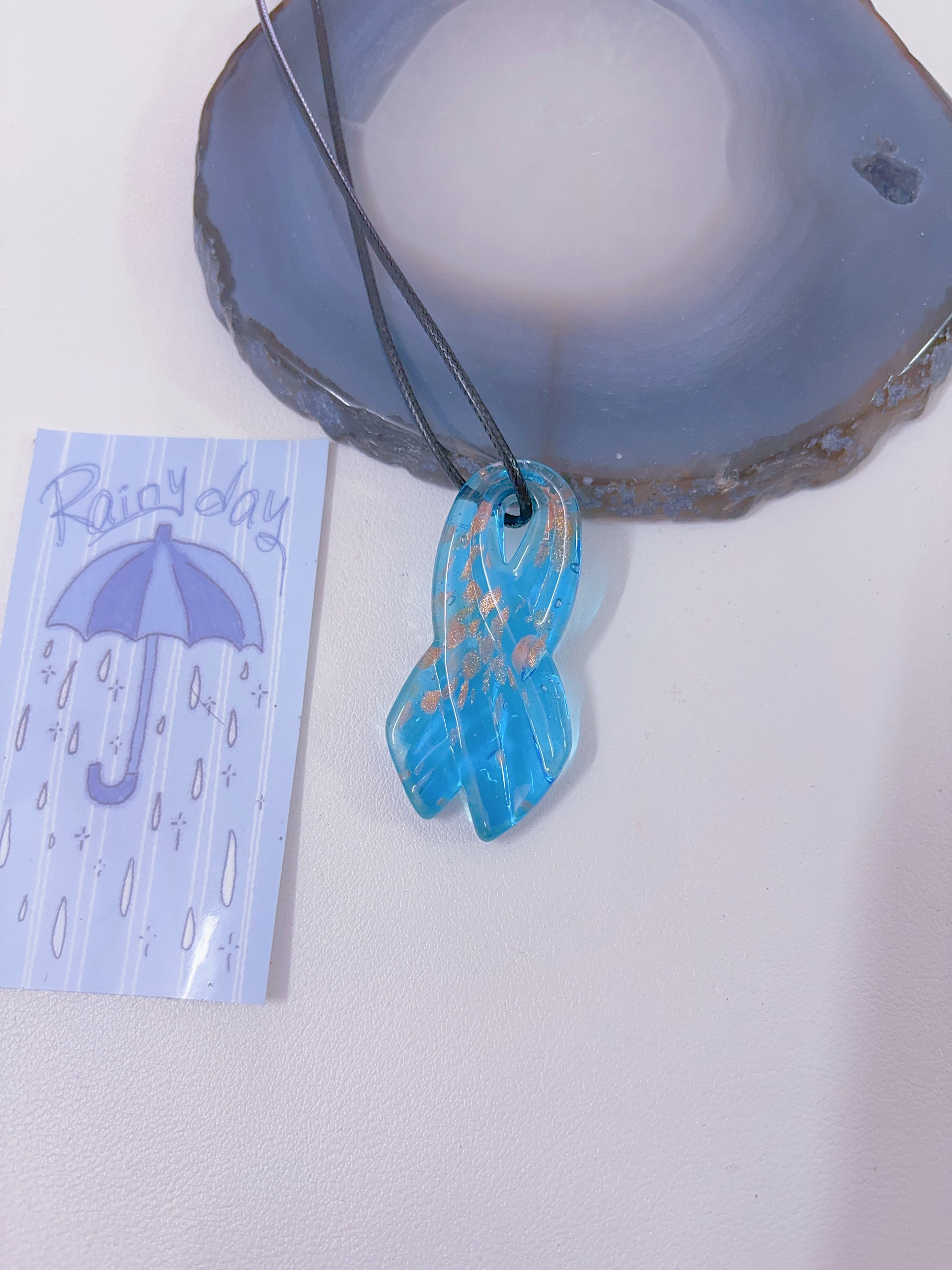 K6 blue necklace glass necklace design sense necklace colorful necklace leather rope long necklace y2k glass pendant female