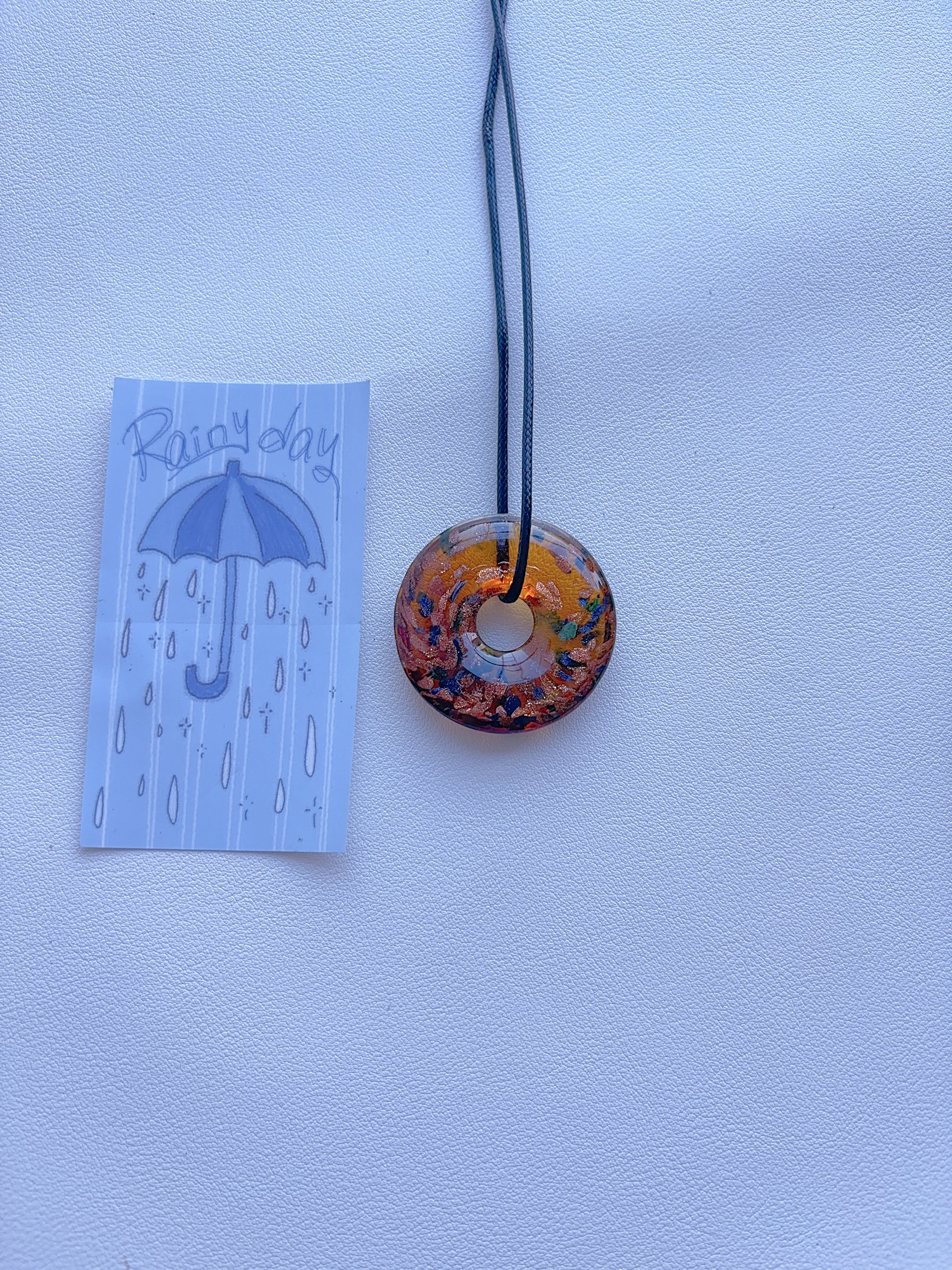 K9 Antique Gold Fused Glass Pendant Necklace; Colorful Glass Pendant; Long Women's Accessory Necklace; Handmade Minority