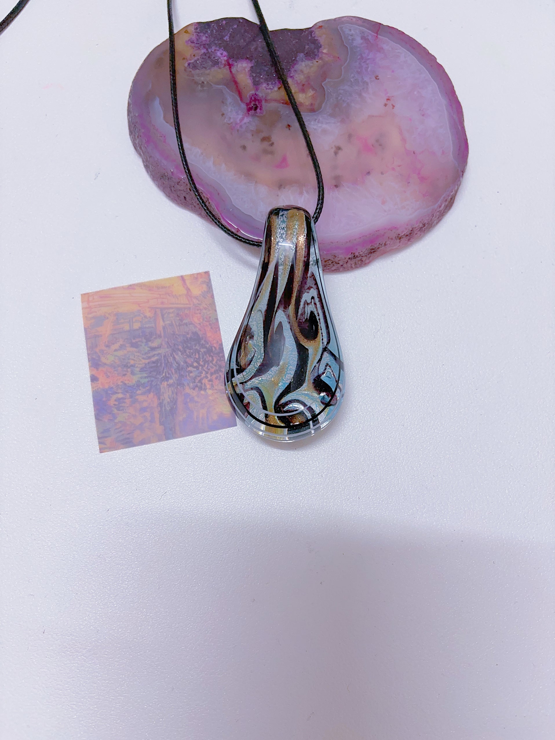 Island style blue glass pendant necklace, vintage nostalgic colorful art necklace, ins style niche design, one of a kind.