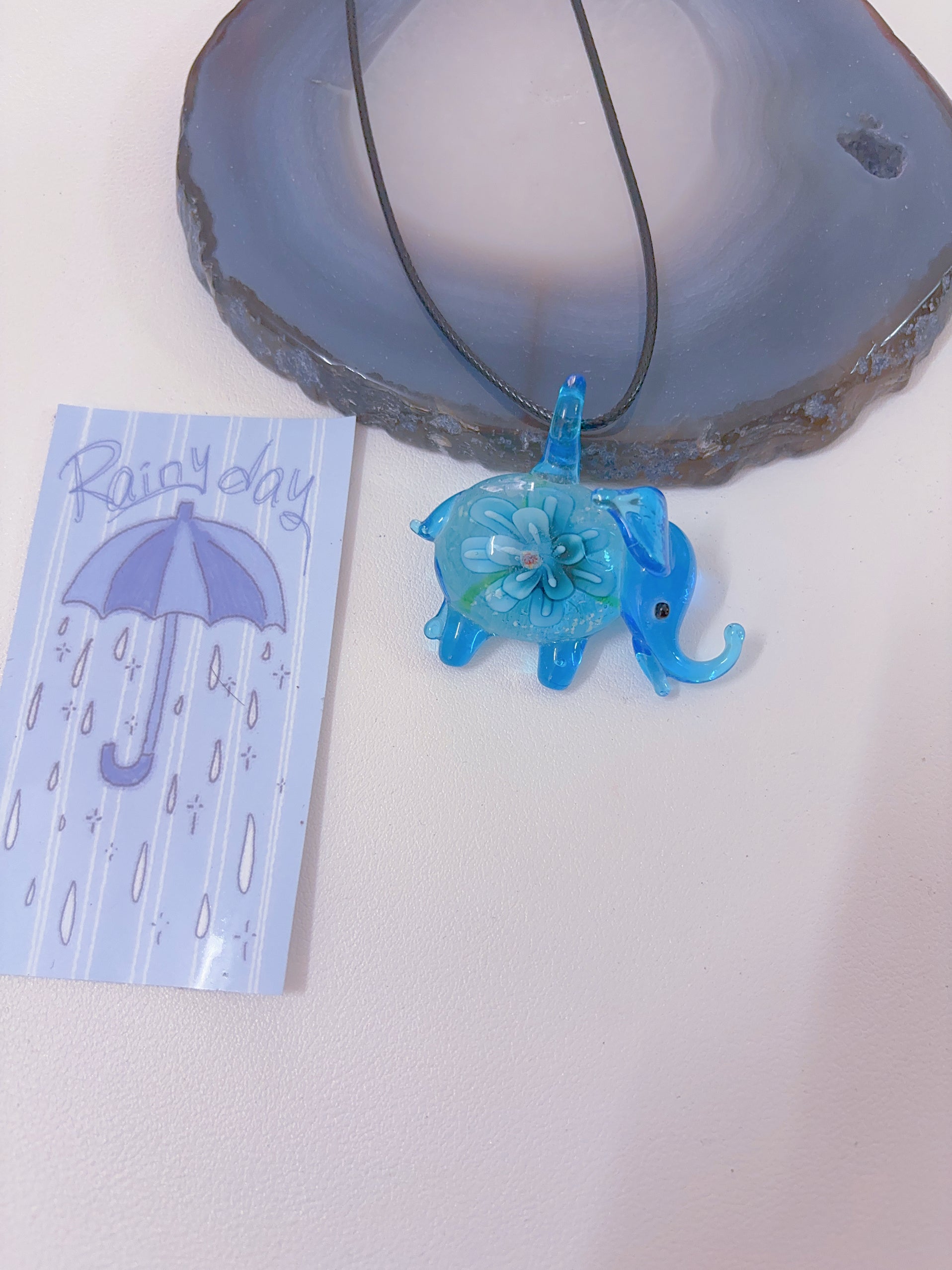 K6 blue necklace glass necklace design sense necklace colorful necklace leather rope long necklace y2k glass pendant female