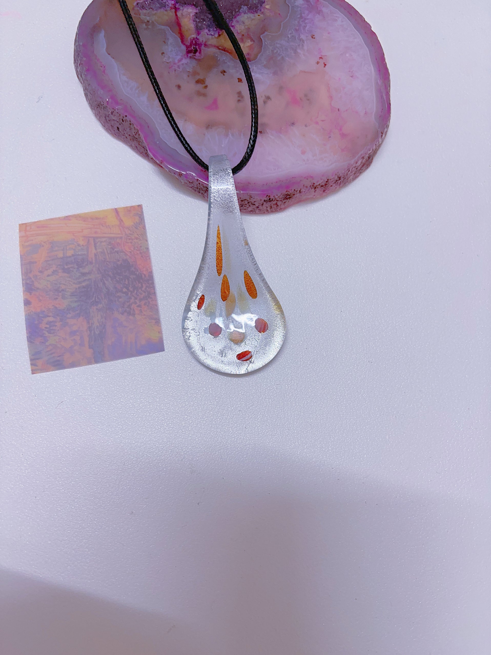 Island style blue glass pendant necklace, vintage nostalgic colorful art necklace, ins style niche design, one of a kind.