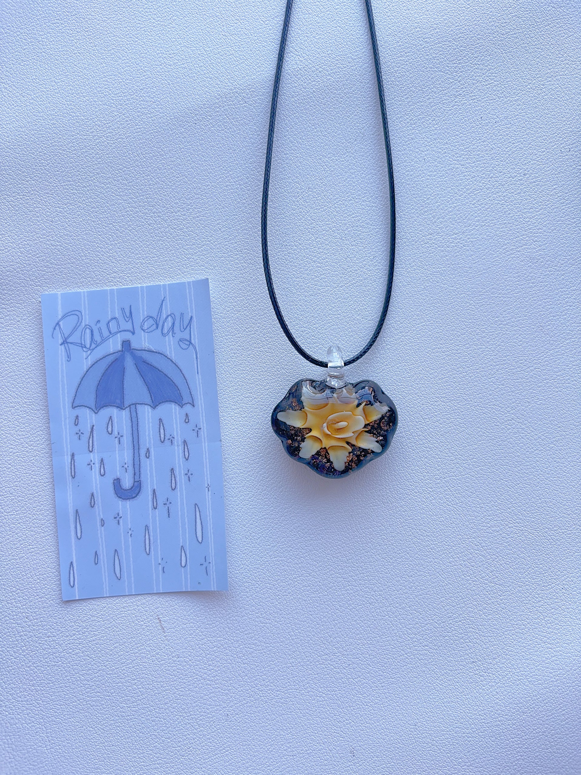 K9 Antique Gold Fused Glass Pendant Necklace; Colorful Glass Pendant; Long Women's Accessory Necklace; Handmade Minority