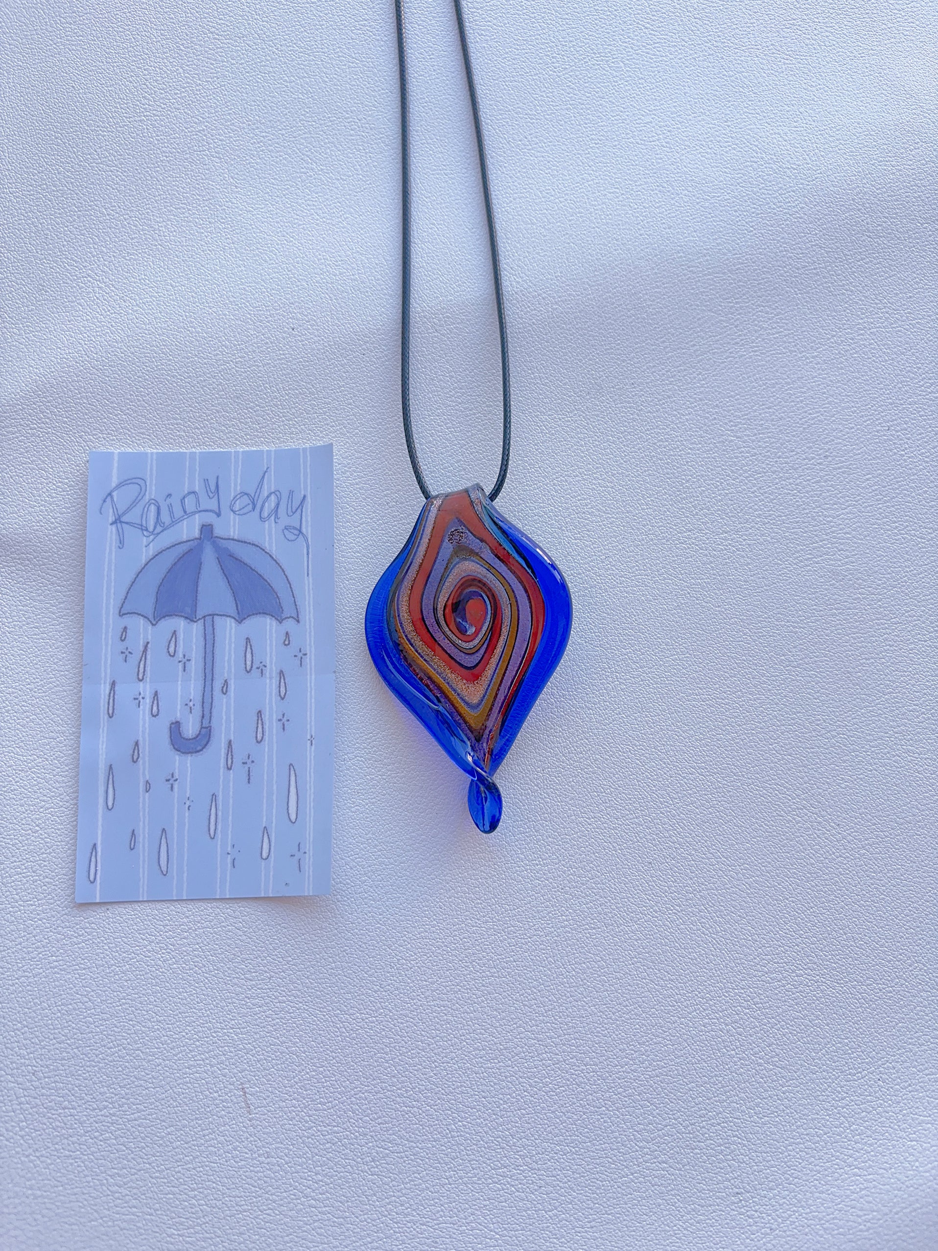 K8 sapphire blue necklace; glass necklace; glass pendant; design sense necklace; minority color hand-made necklace.