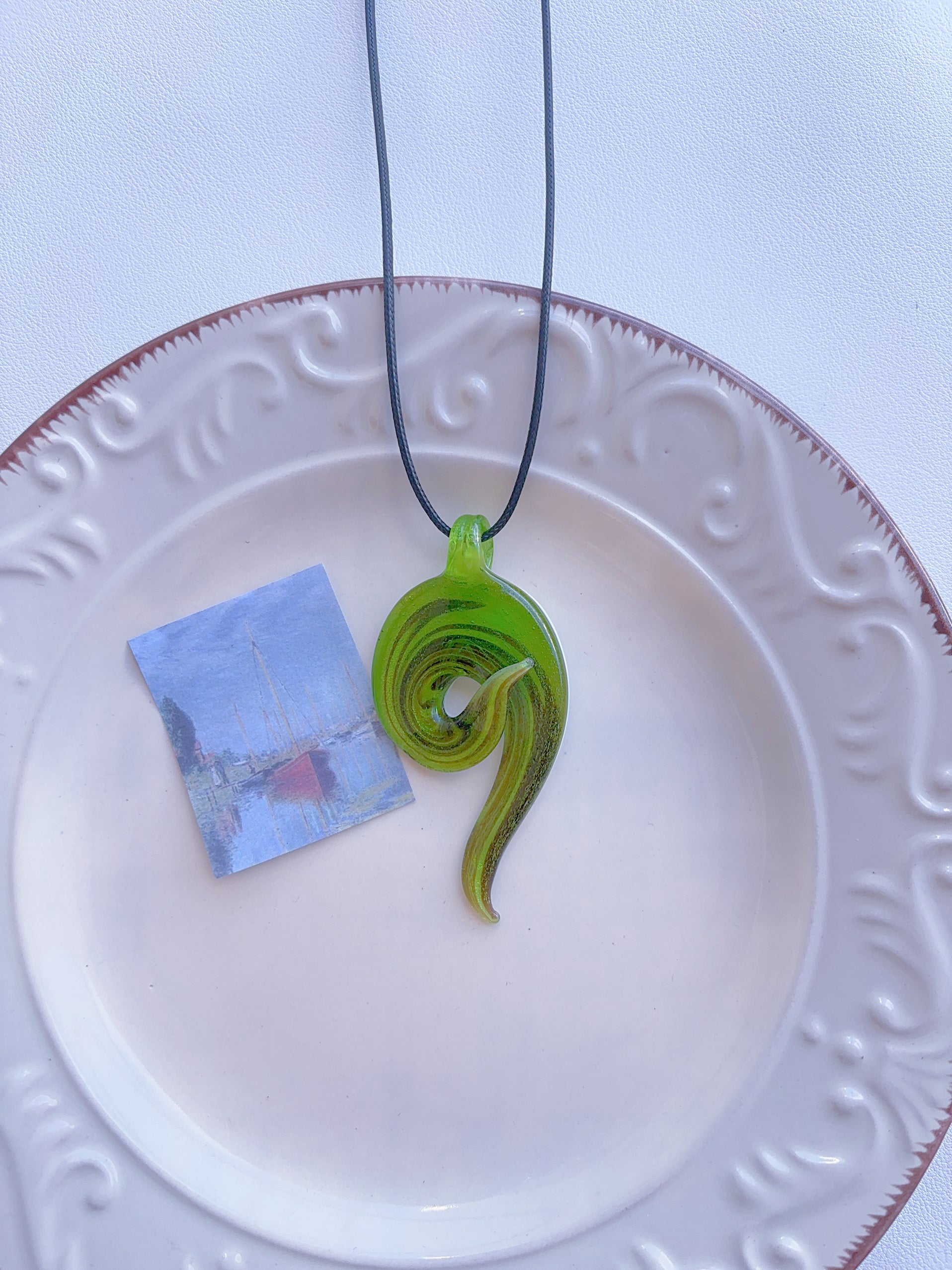 6 Vintage Necklace Dopamine Glass Necklace Baroque Necklace Pendant Vintage Leather Necklace Y2K Color Necklace