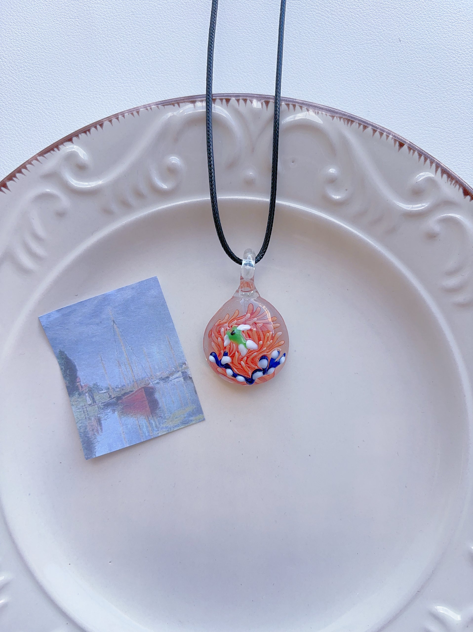 6 Vintage Necklace Dopamine Glass Necklace Baroque Necklace Pendant Vintage Leather Necklace Y2K Color Necklace