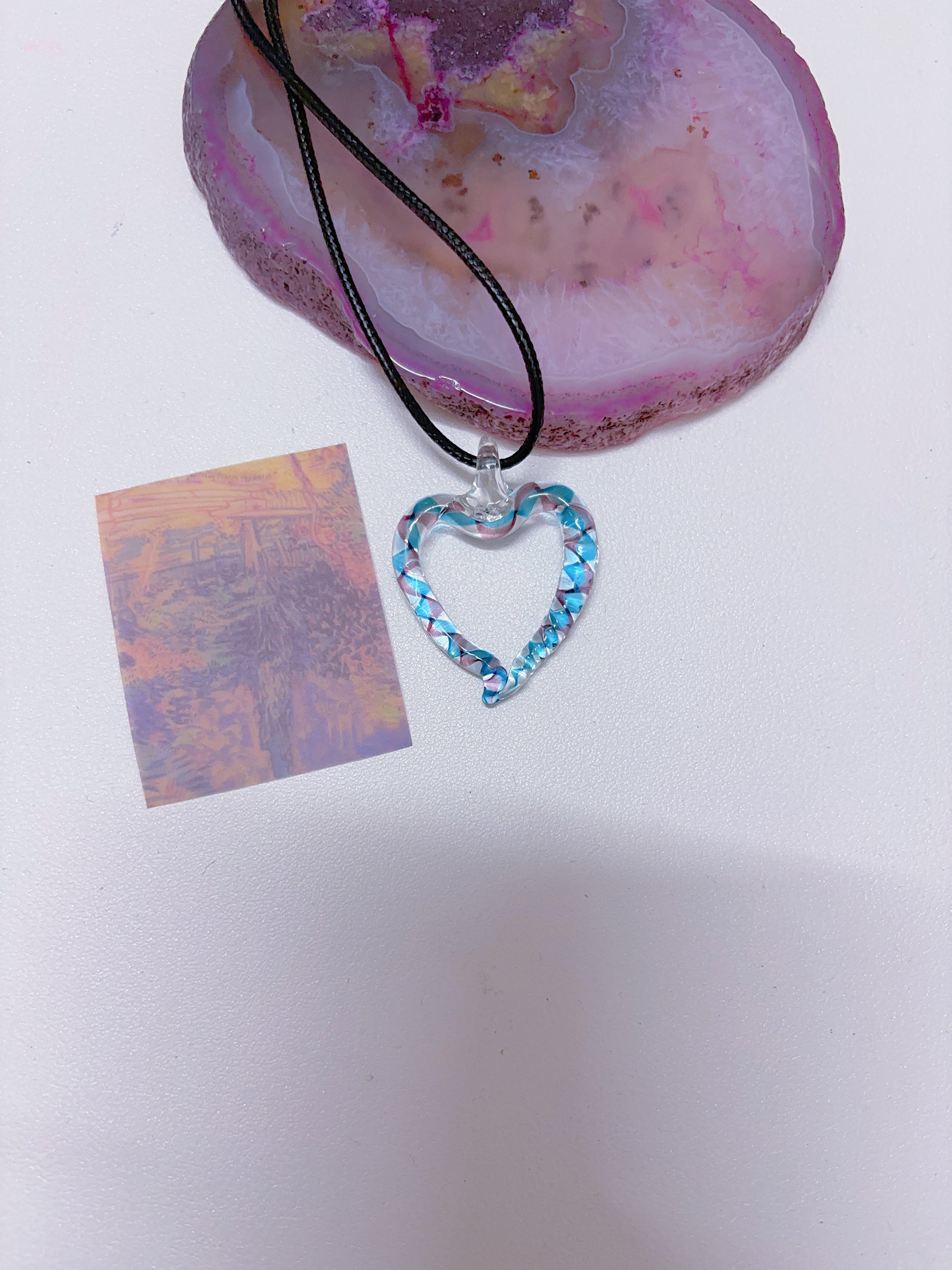 Island style blue glass pendant necklace, vintage nostalgic colorful art necklace, ins style niche design, one of a kind.