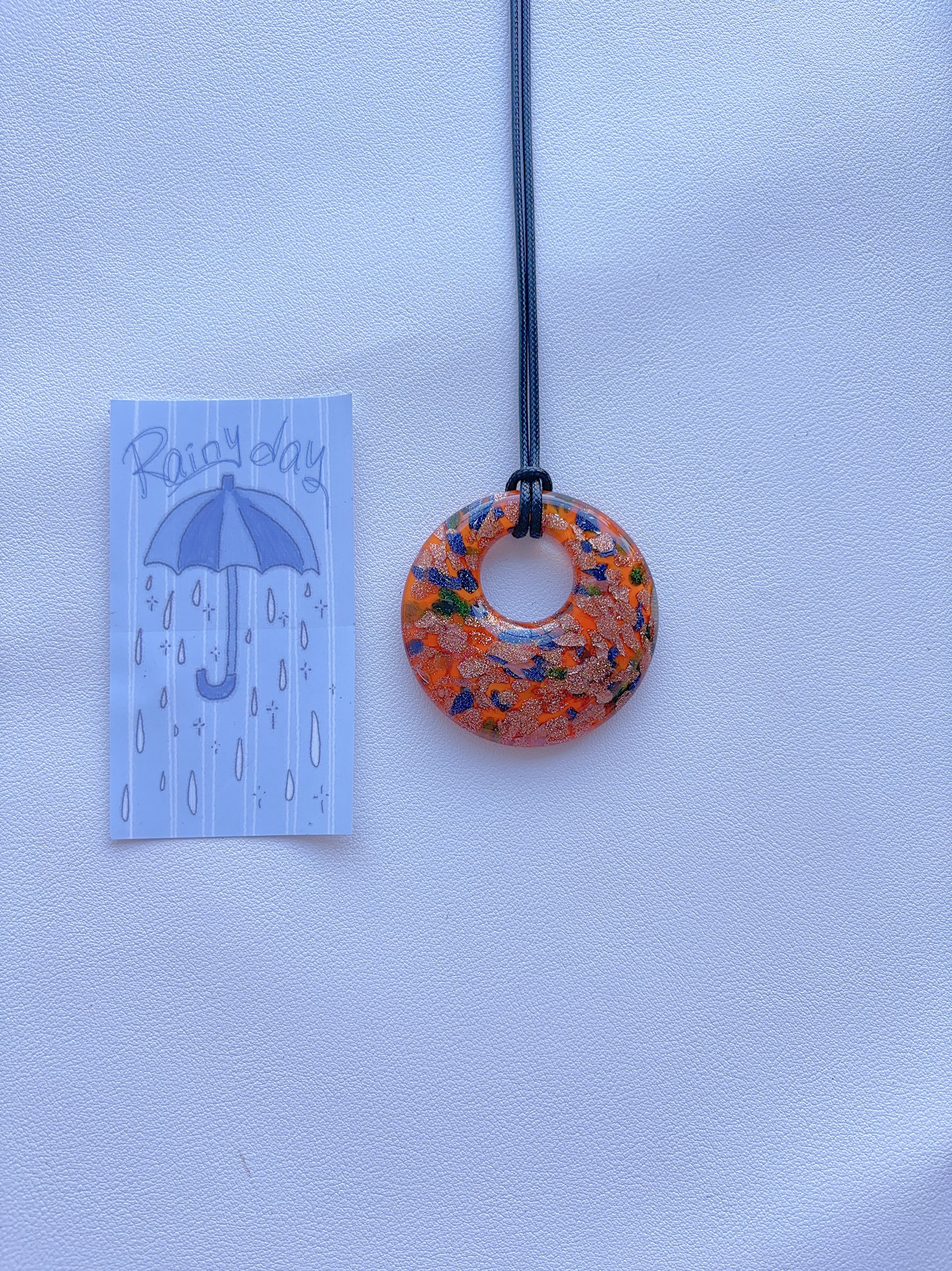 K9 Antique Gold Fused Glass Pendant Necklace; Colorful Glass Pendant; Long Women's Accessory Necklace; Handmade Minority