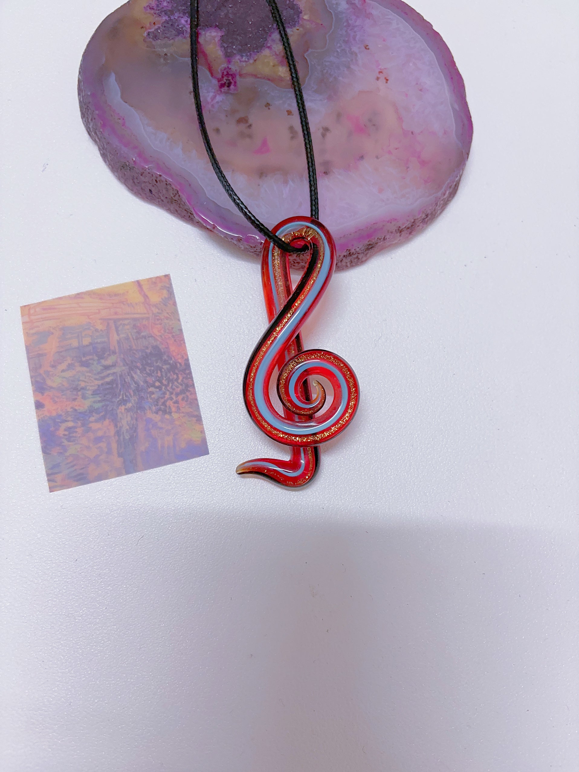 Island style blue glass pendant necklace, vintage nostalgic colorful art necklace, ins style niche design, one of a kind.