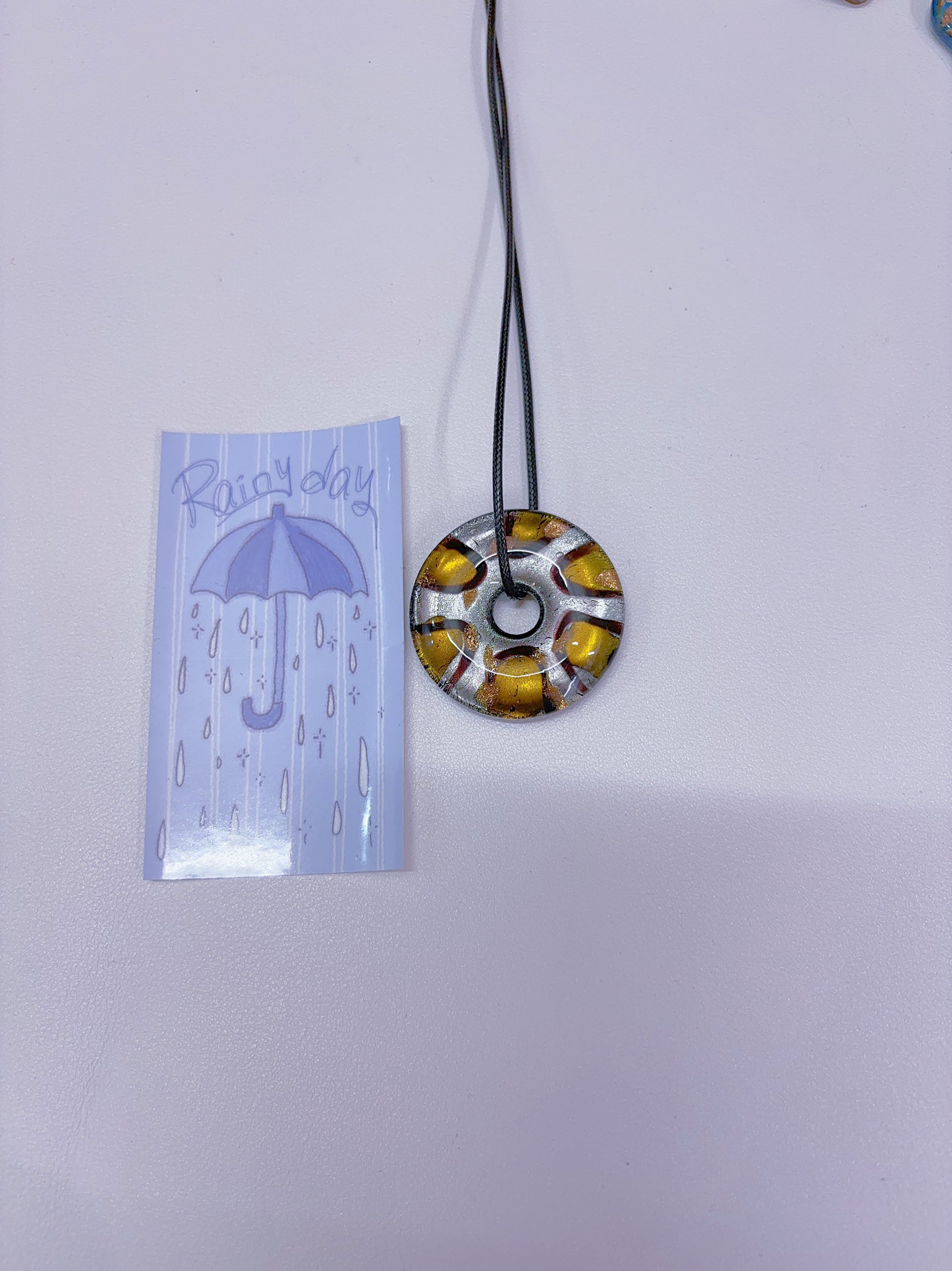 K9 Antique Gold Fused Glass Pendant Necklace; Colorful Glass Pendant; Long Women's Accessory Necklace; Handmade Minority