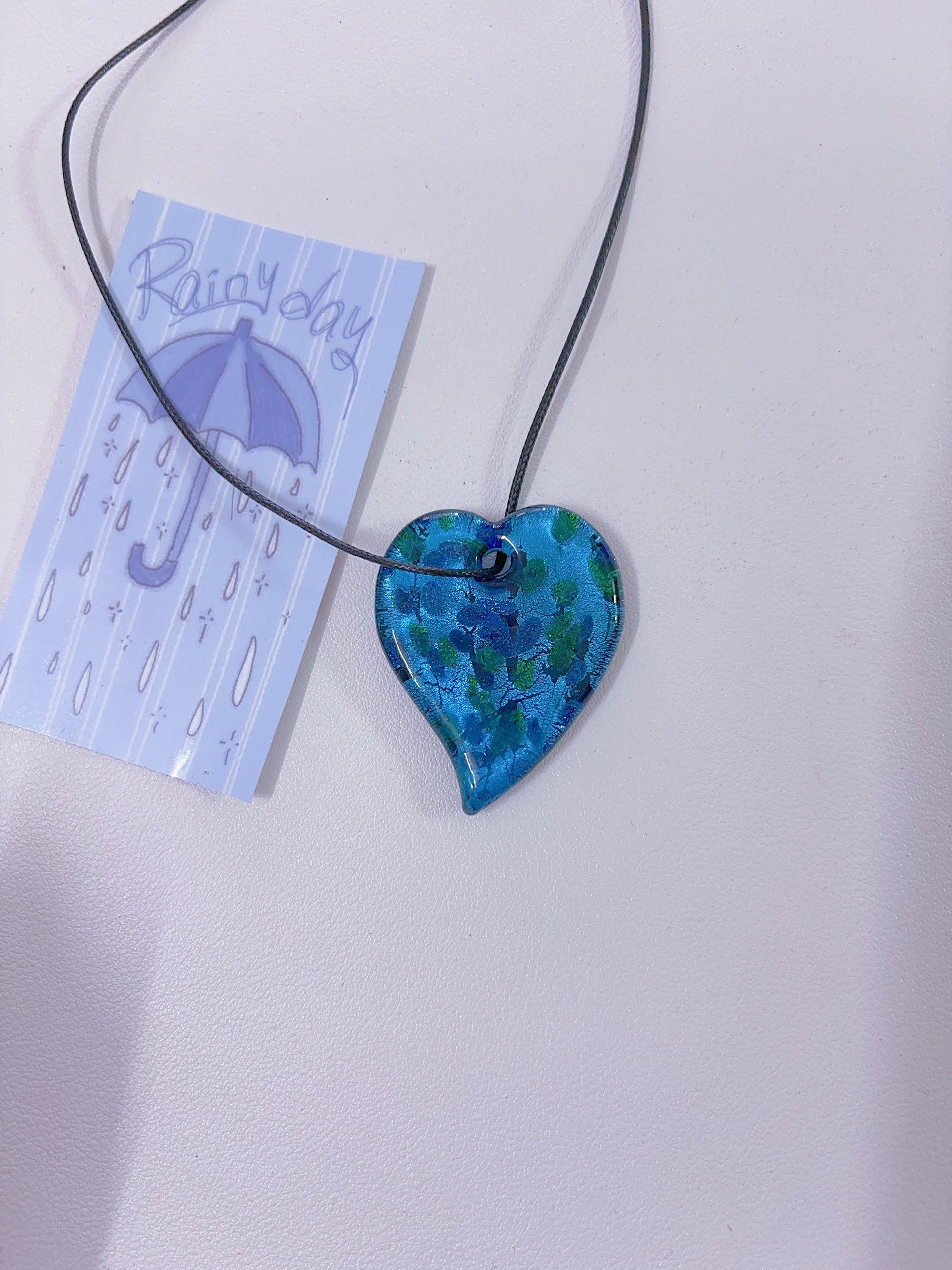 K6 blue necklace glass necklace design sense necklace colorful necklace leather rope long necklace y2k glass pendant female