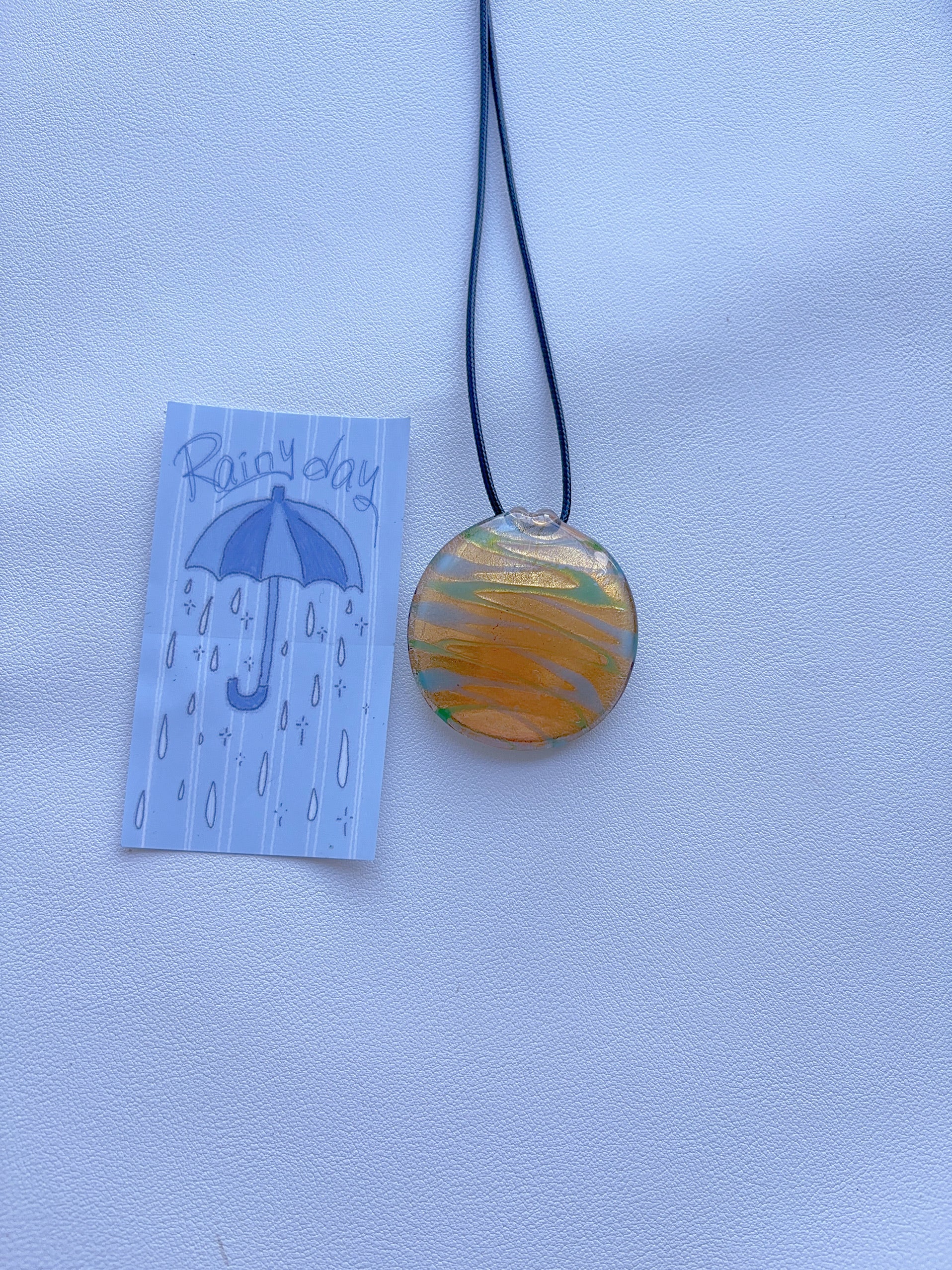 K9 Antique Gold Fused Glass Pendant Necklace; Colorful Glass Pendant; Long Women's Accessory Necklace; Handmade Minority