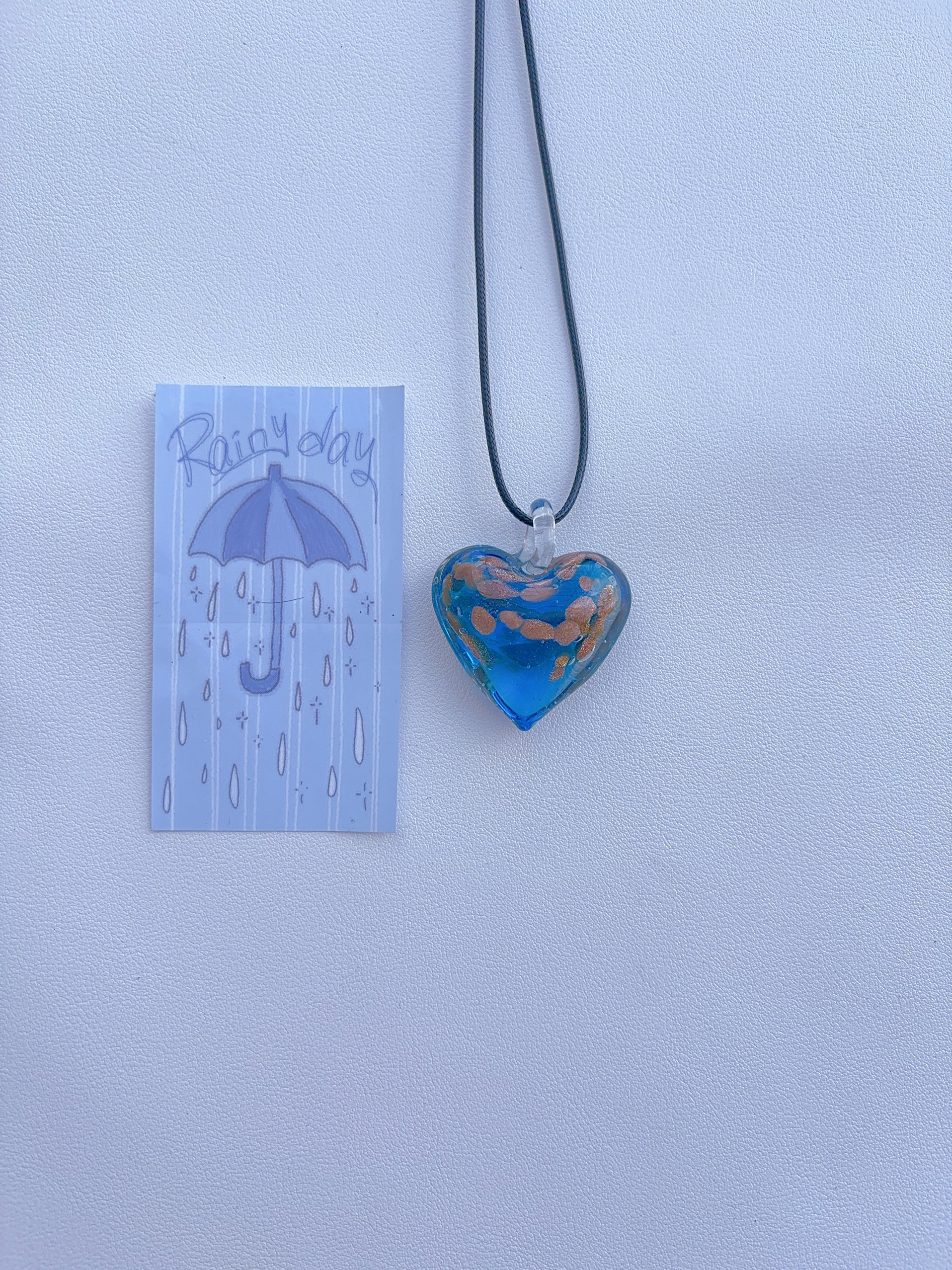 K6 blue necklace glass necklace design sense necklace colorful necklace leather rope long necklace y2k glass pendant female