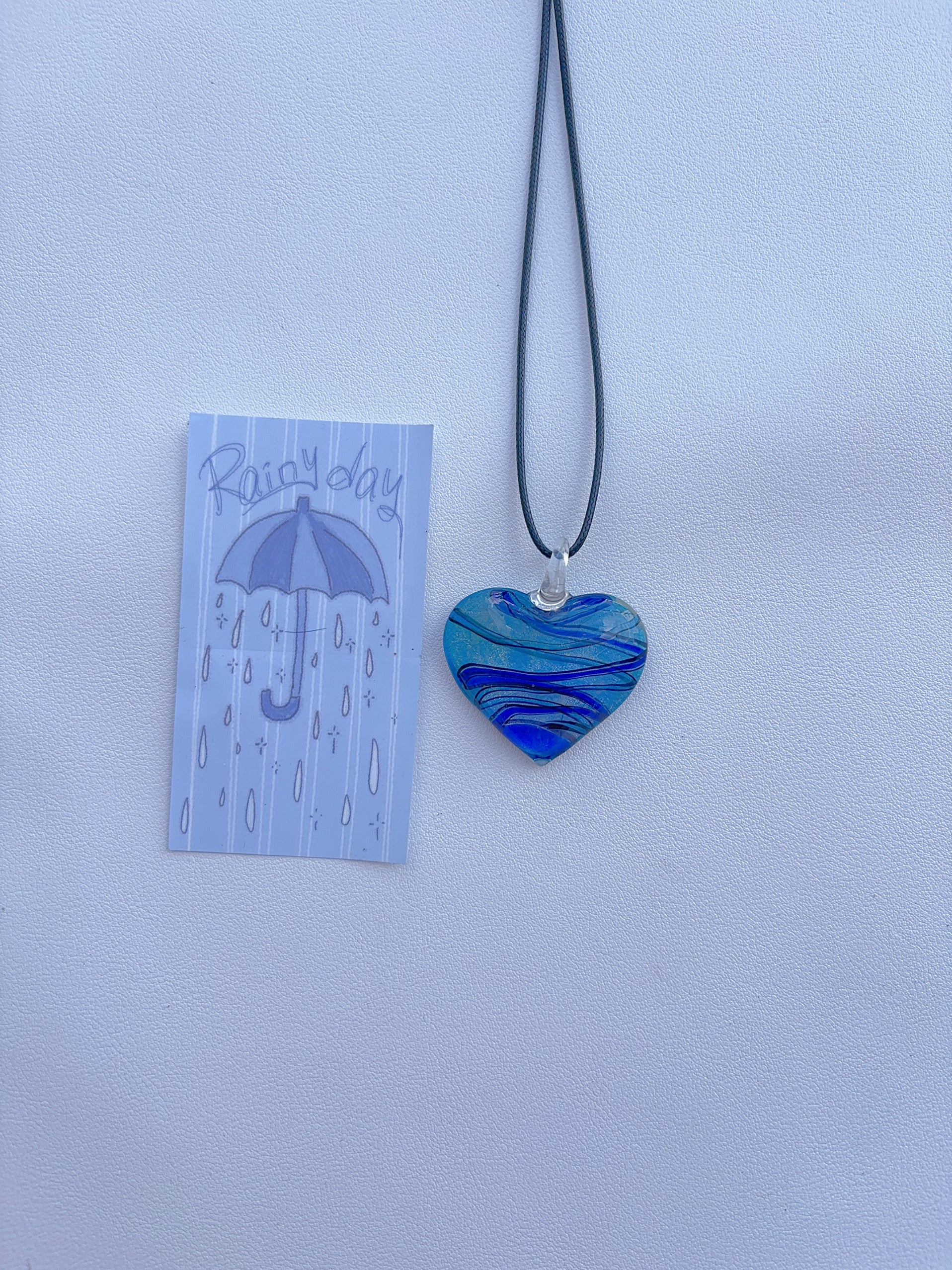 K6 blue necklace glass necklace design sense necklace colorful necklace leather rope long necklace y2k glass pendant female