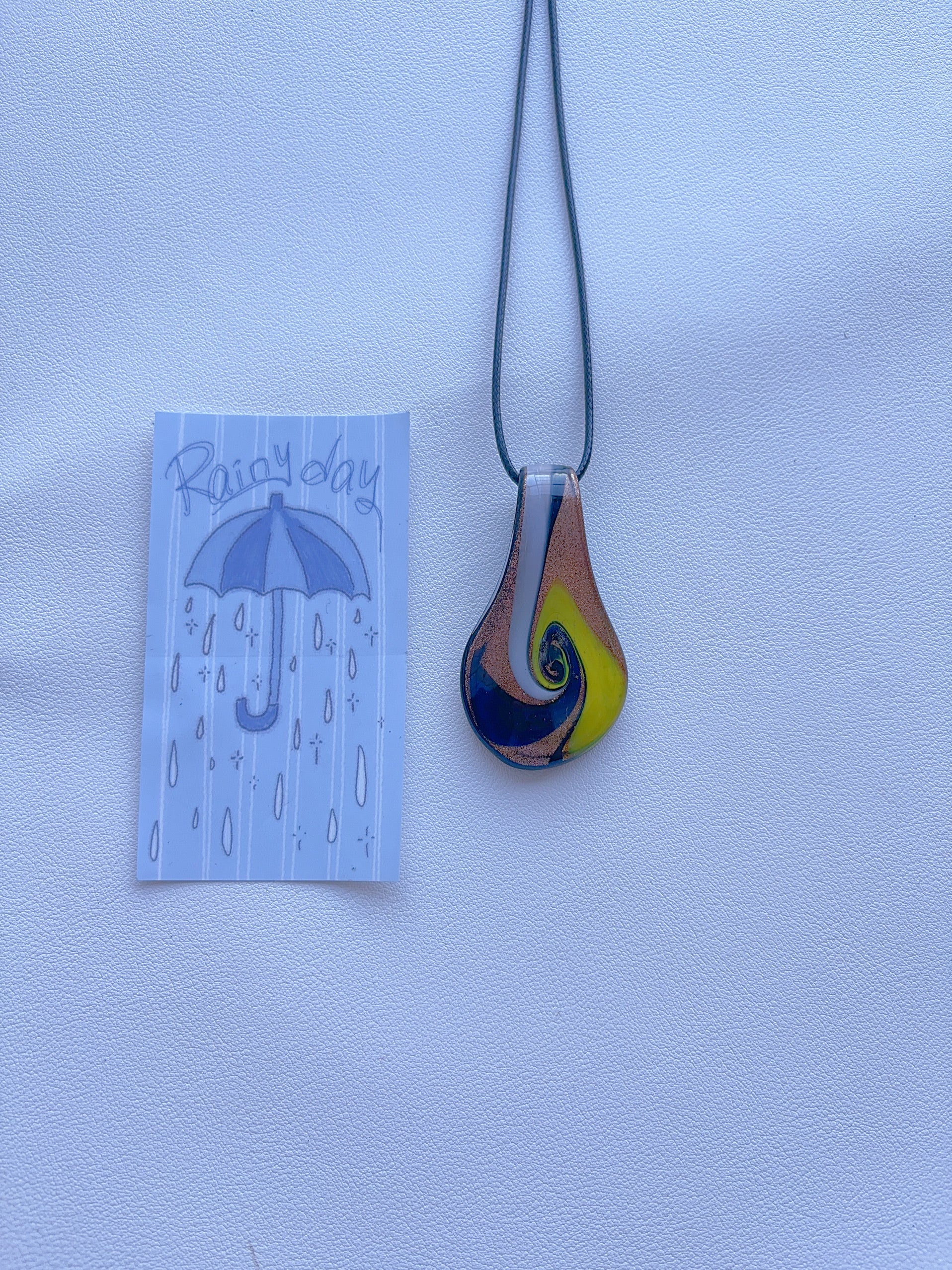 K9 Antique Gold Fused Glass Pendant Necklace; Colorful Glass Pendant; Long Women's Accessory Necklace; Handmade Minority