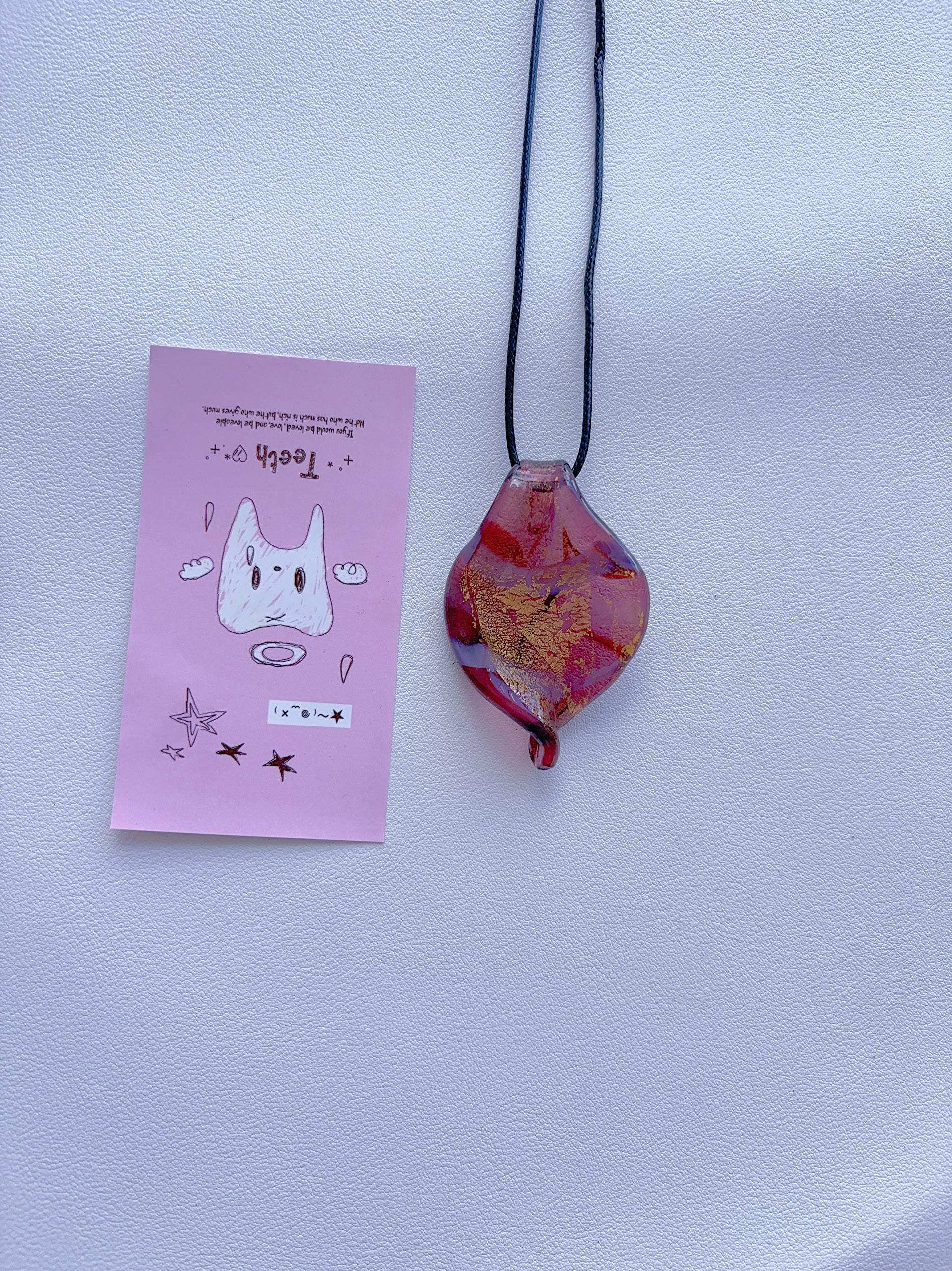 K7 unique pink and purple colored necklace vintage glass necklace glass pendant with a sense of design; minority pendant pendant.