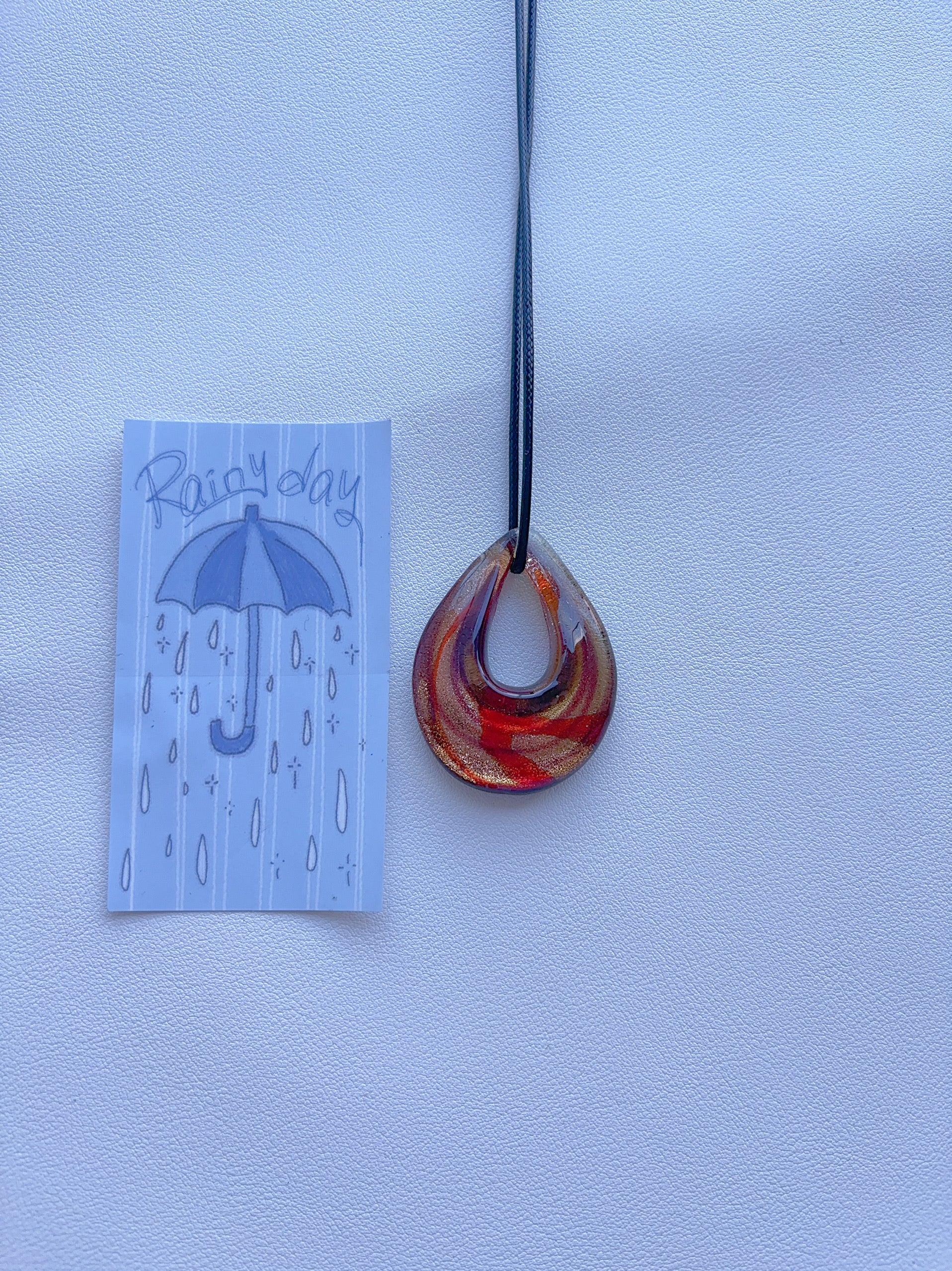 K9 Antique Gold Fused Glass Pendant Necklace; Colorful Glass Pendant; Long Women's Accessory Necklace; Handmade Minority