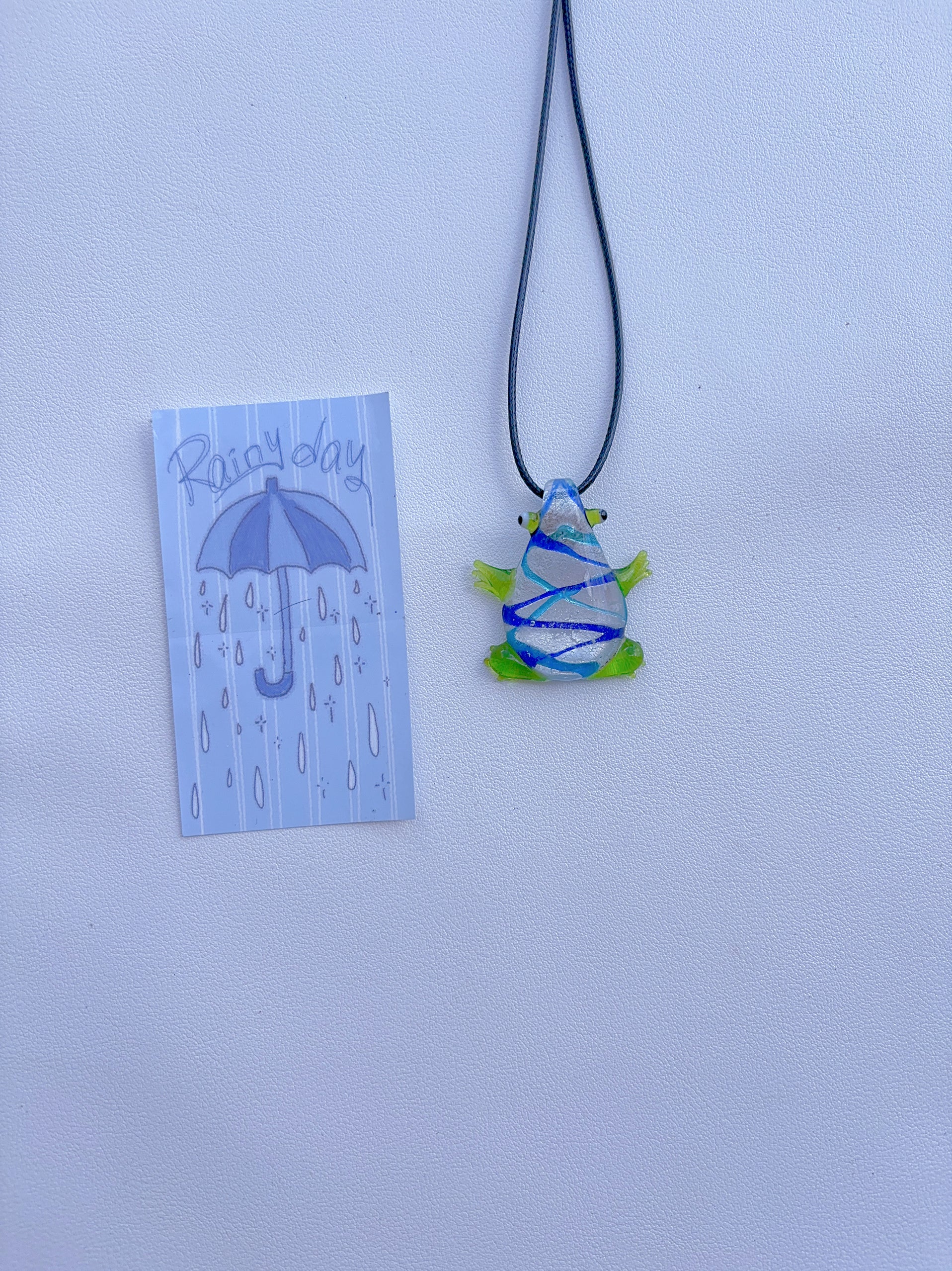 K6 blue necklace glass necklace design sense necklace colorful necklace leather rope long necklace y2k glass pendant female