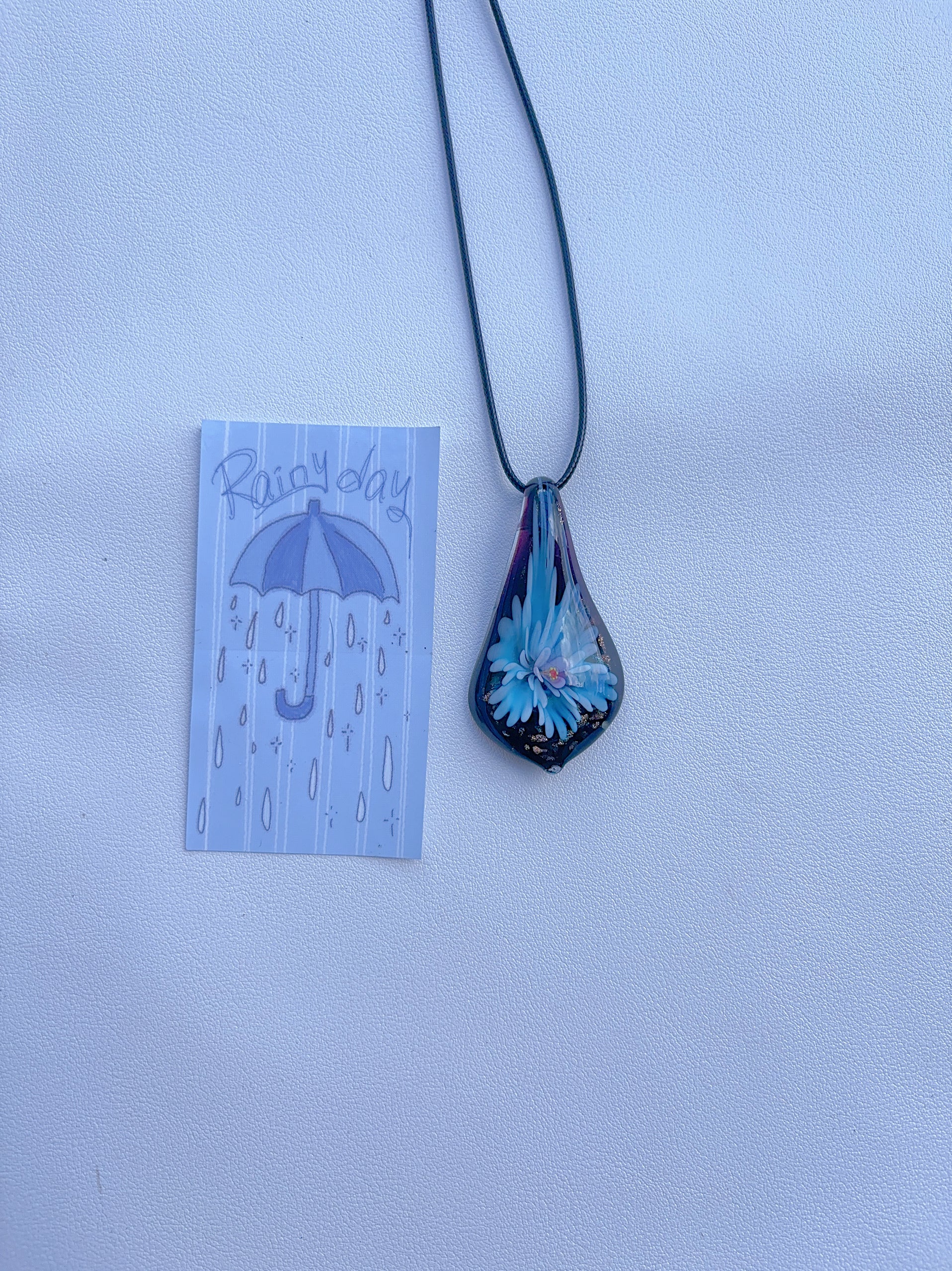 K6 blue necklace glass necklace design sense necklace colorful necklace leather rope long necklace y2k glass pendant female