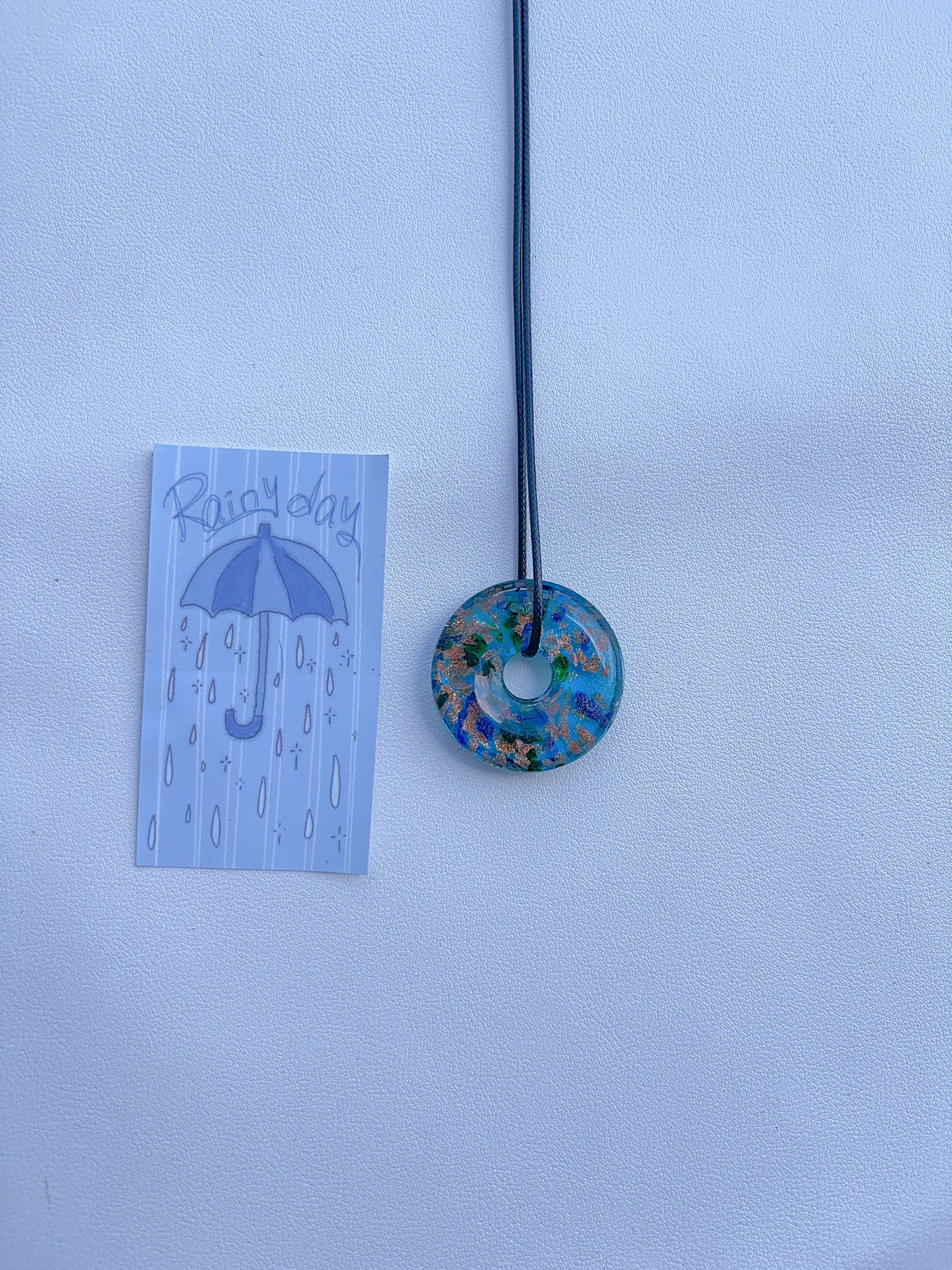 K6 blue necklace glass necklace design sense necklace colorful necklace leather rope long necklace y2k glass pendant female