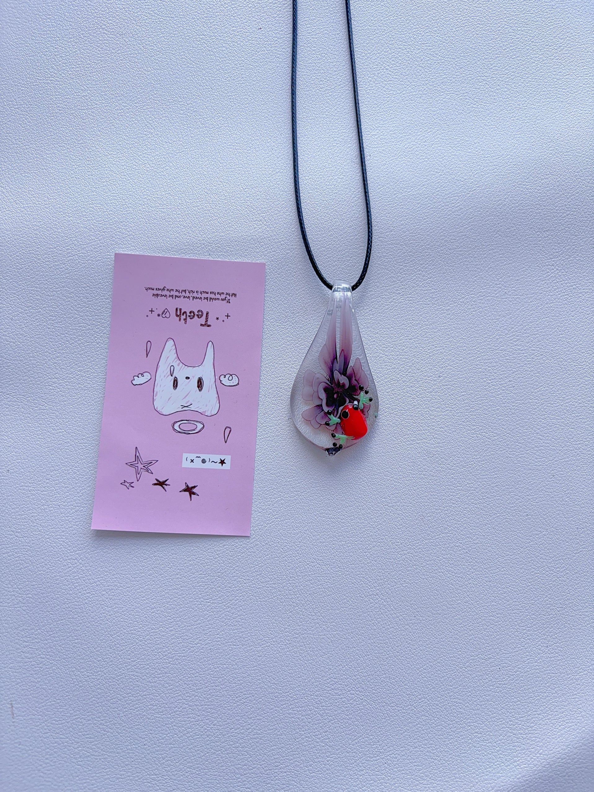 K7 unique pink and purple colored necklace vintage glass necklace glass pendant with a sense of design; minority pendant pendant.