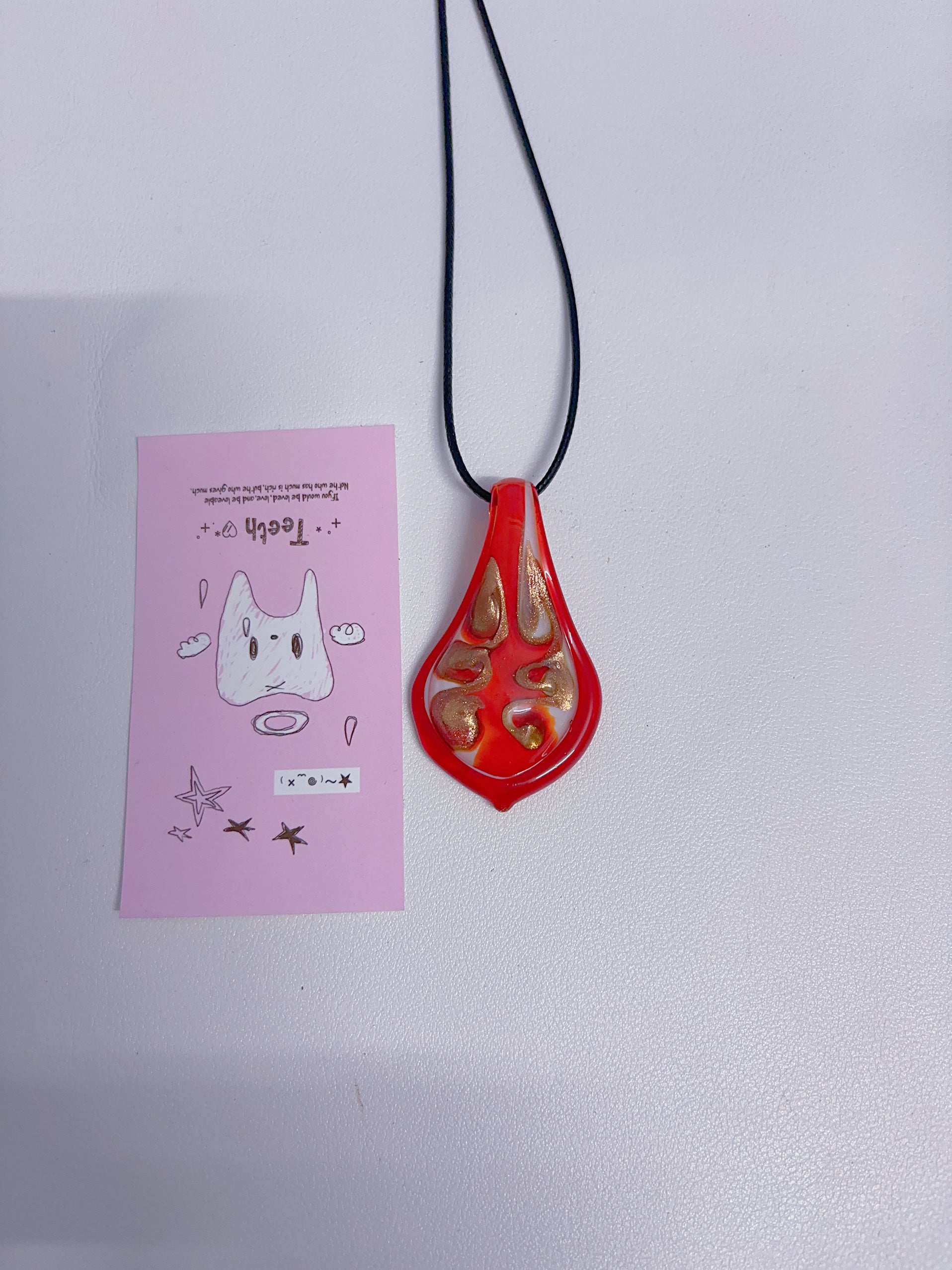 F2 Vintage red necklace, vintage glass necklace, non-fading handmade necklace, glass pendant necklace, design sense necklace, colorful necklace.