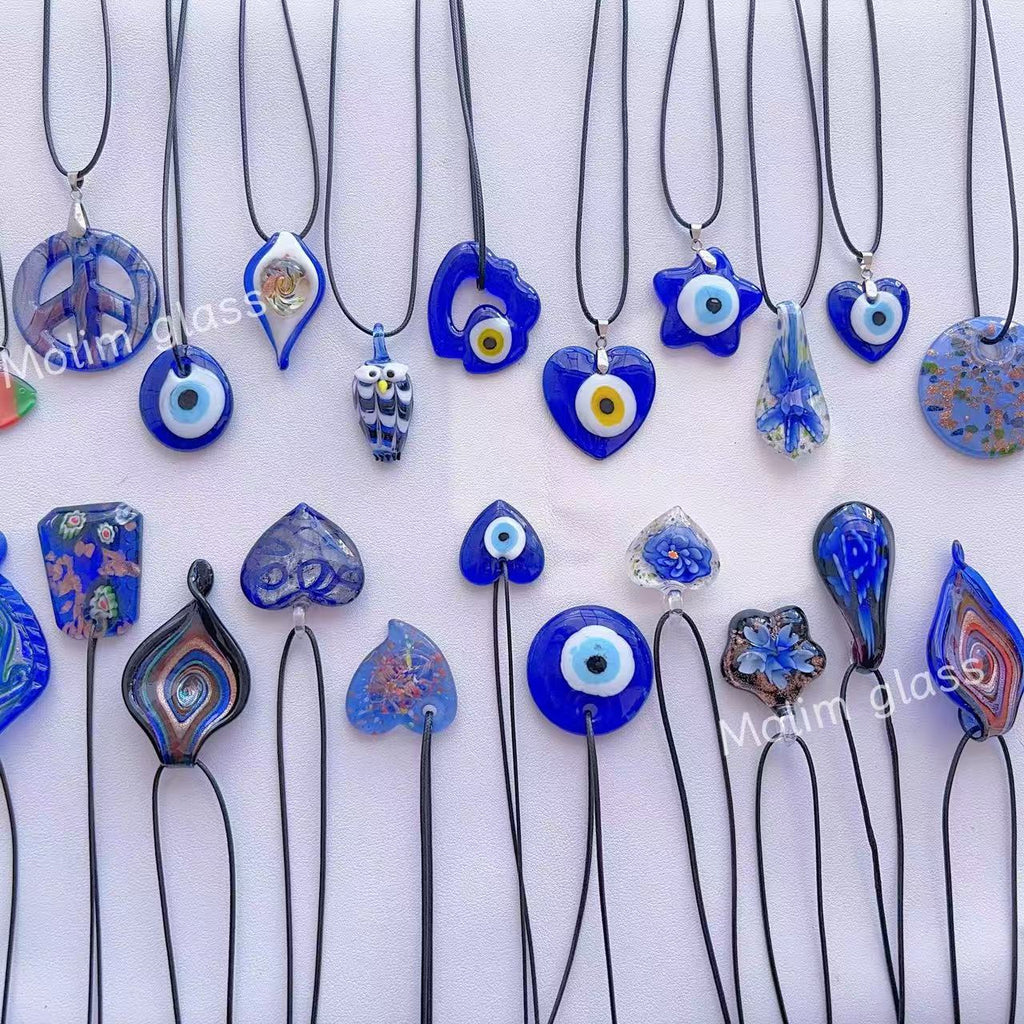 K8 sapphire blue necklace; glass necklace; glass pendant; design sense necklace; minority color hand-made necklace.