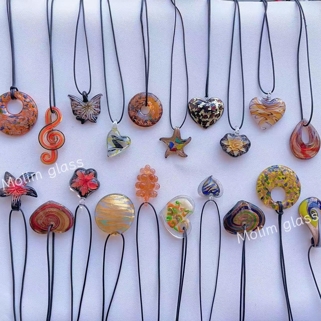 K9 Antique Gold Fused Glass Pendant Necklace; Colorful Glass Pendant; Long Women's Accessory Necklace; Handmade Minority